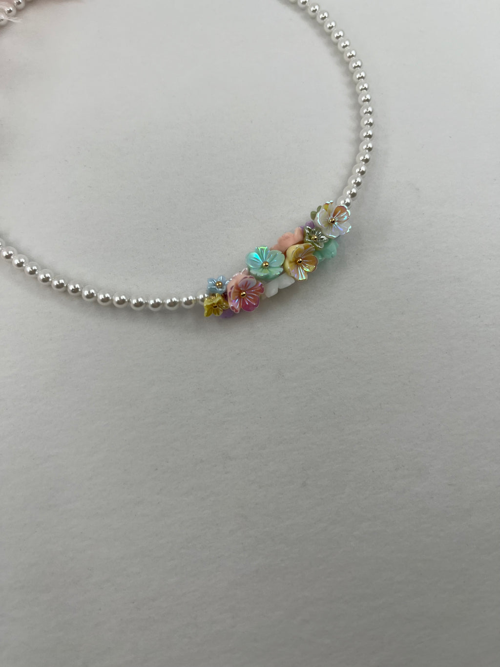 Pearl Flowers Choker Necklace with earrings : 18K Gold Plated