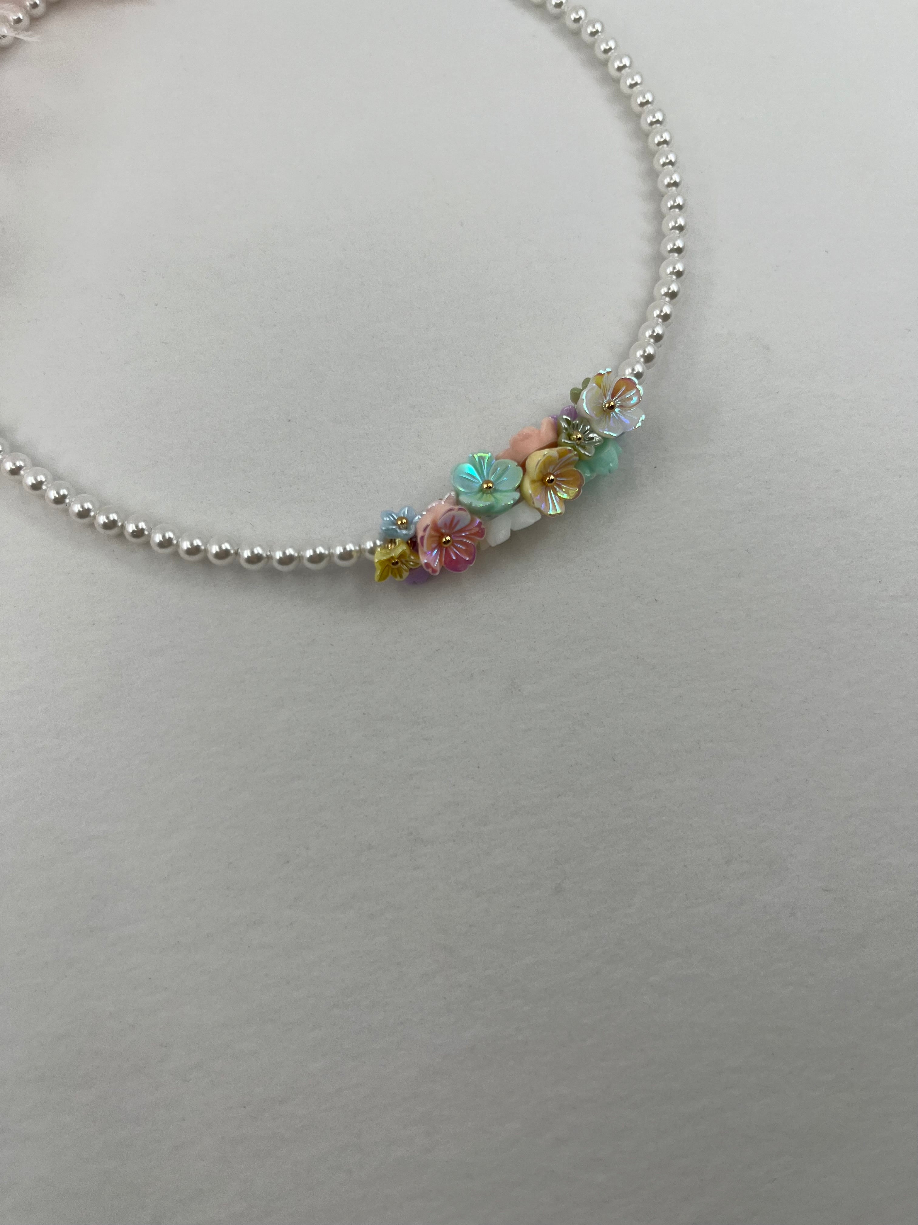 Pearl Flowers Choker Necklace with earrings : 18K Gold Plated