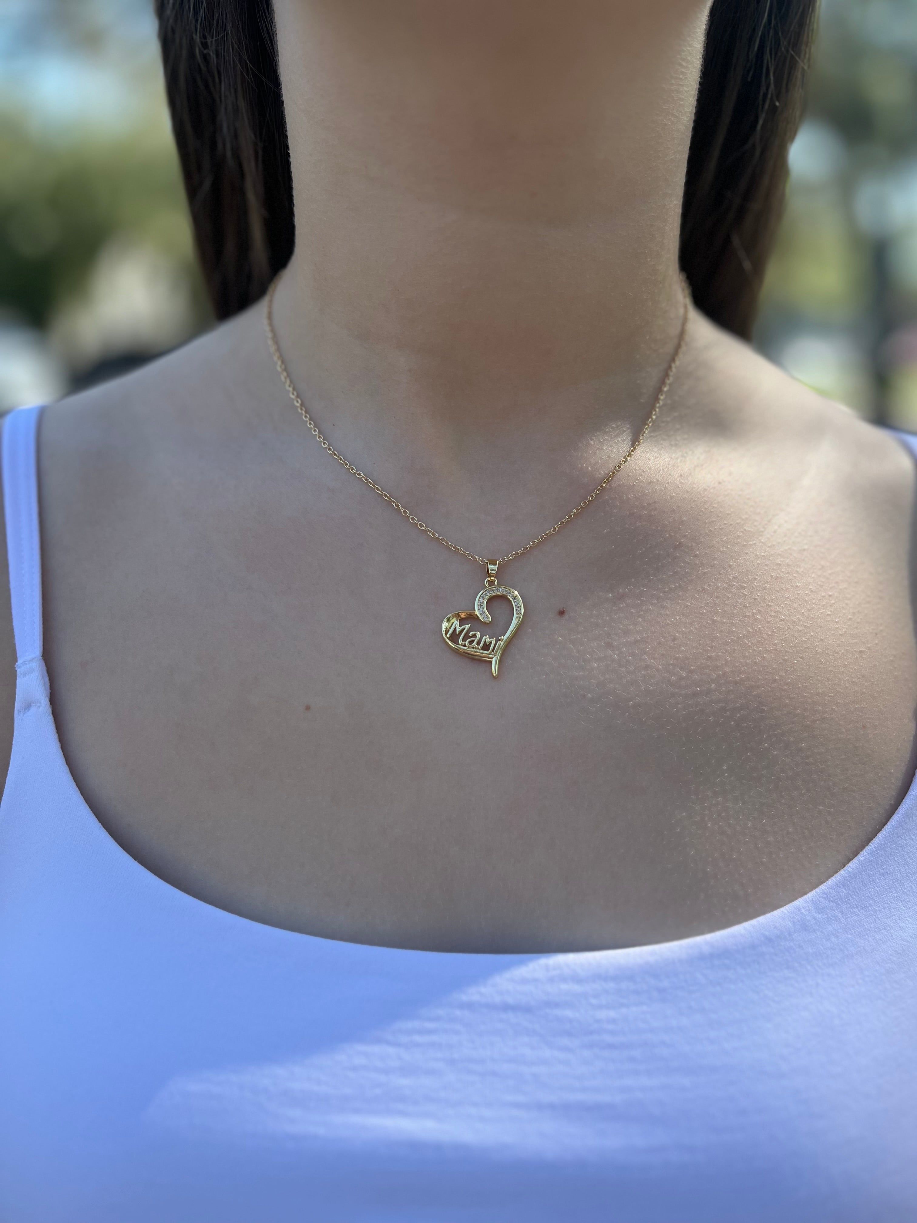 Mothers Necklace, Heart pendant  Real 18K Gold Plated