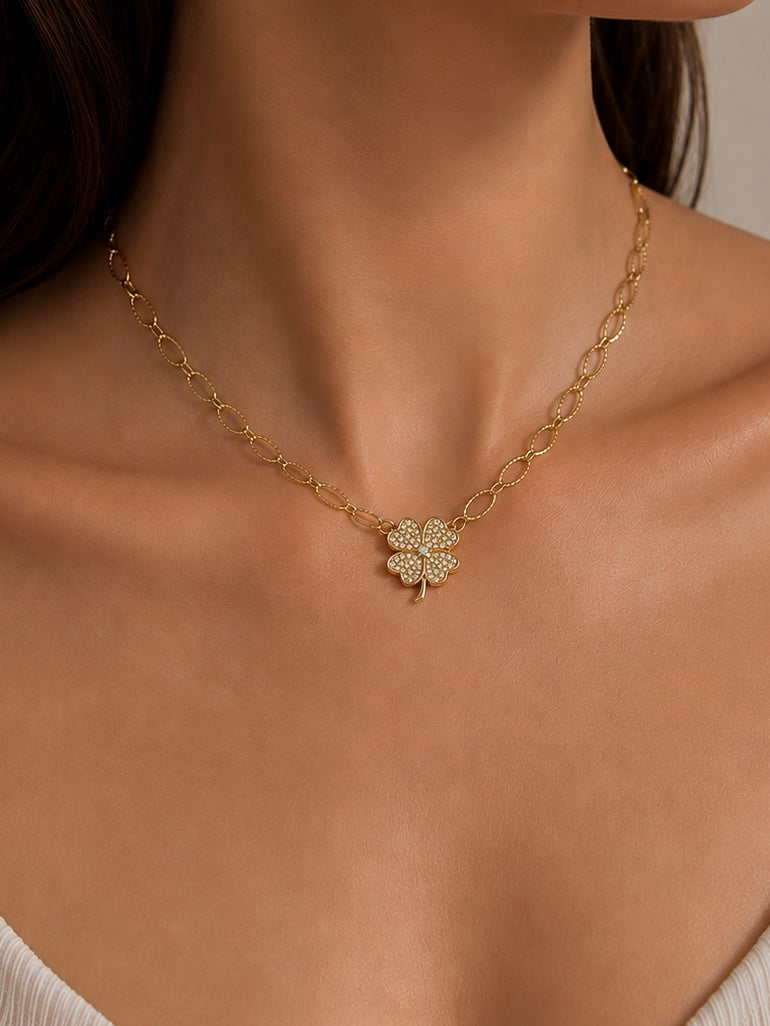 Clover Choker Necklace, Real 18K Gold Plated