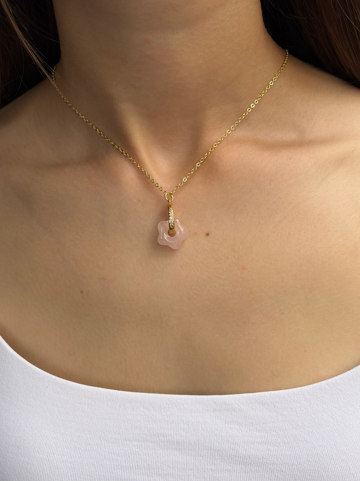 Rose Quartz flower Earrings and necklace,18K Gold Plated