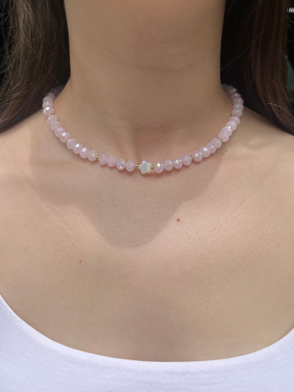 Pink Crystal Choker Necklace – 18K Gold Plated clasp