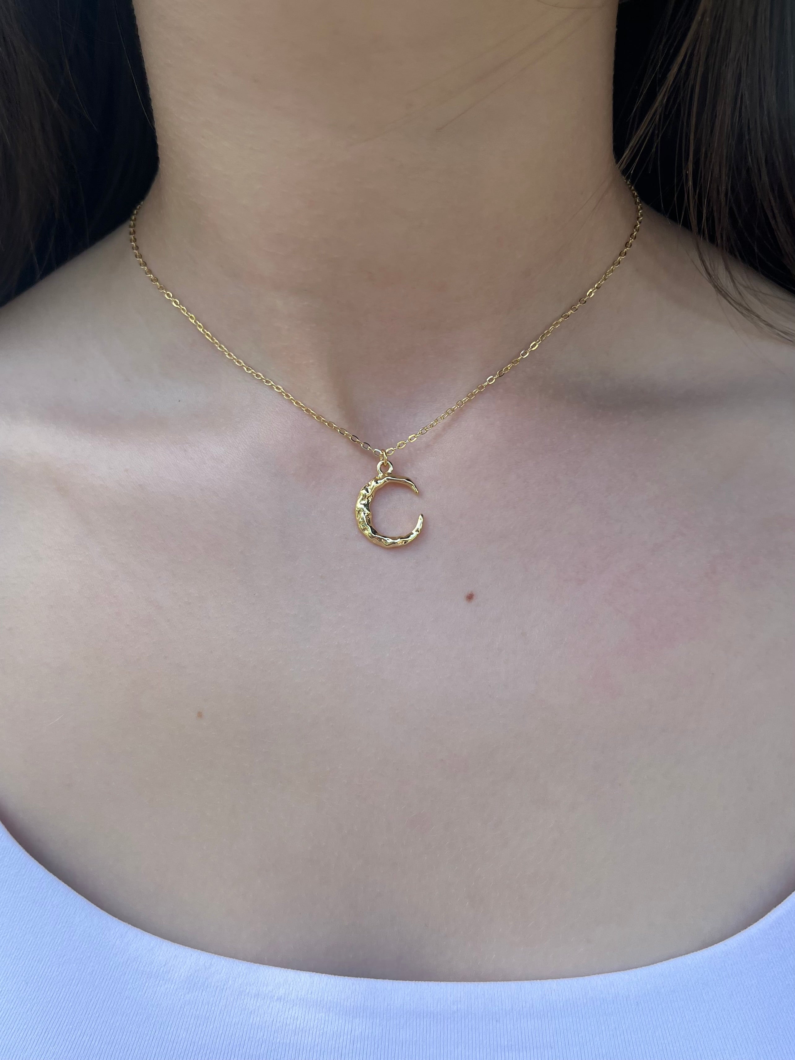 Crescent Moon Choker Necklace, Real 14K Gold Plated
