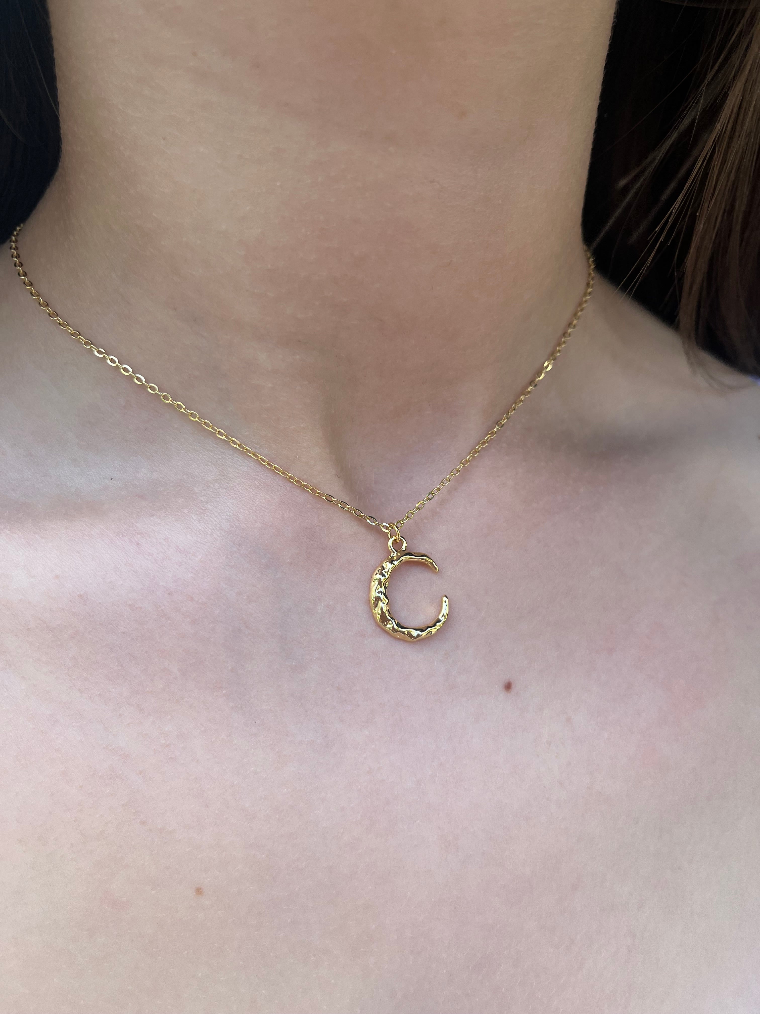 Crescent Moon Choker Necklace, Real 14K Gold Plated