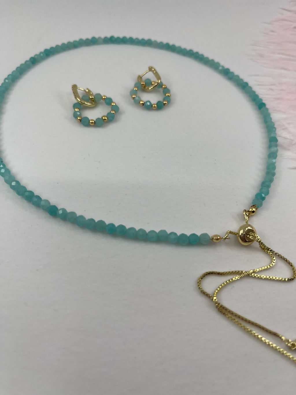 Set: Natural Amazonite Y-Necklace & Earrings