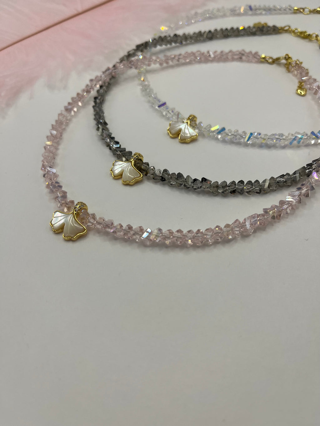Crystal Glass Bead Choker: 18K Gold Pendant Mermaid Tail