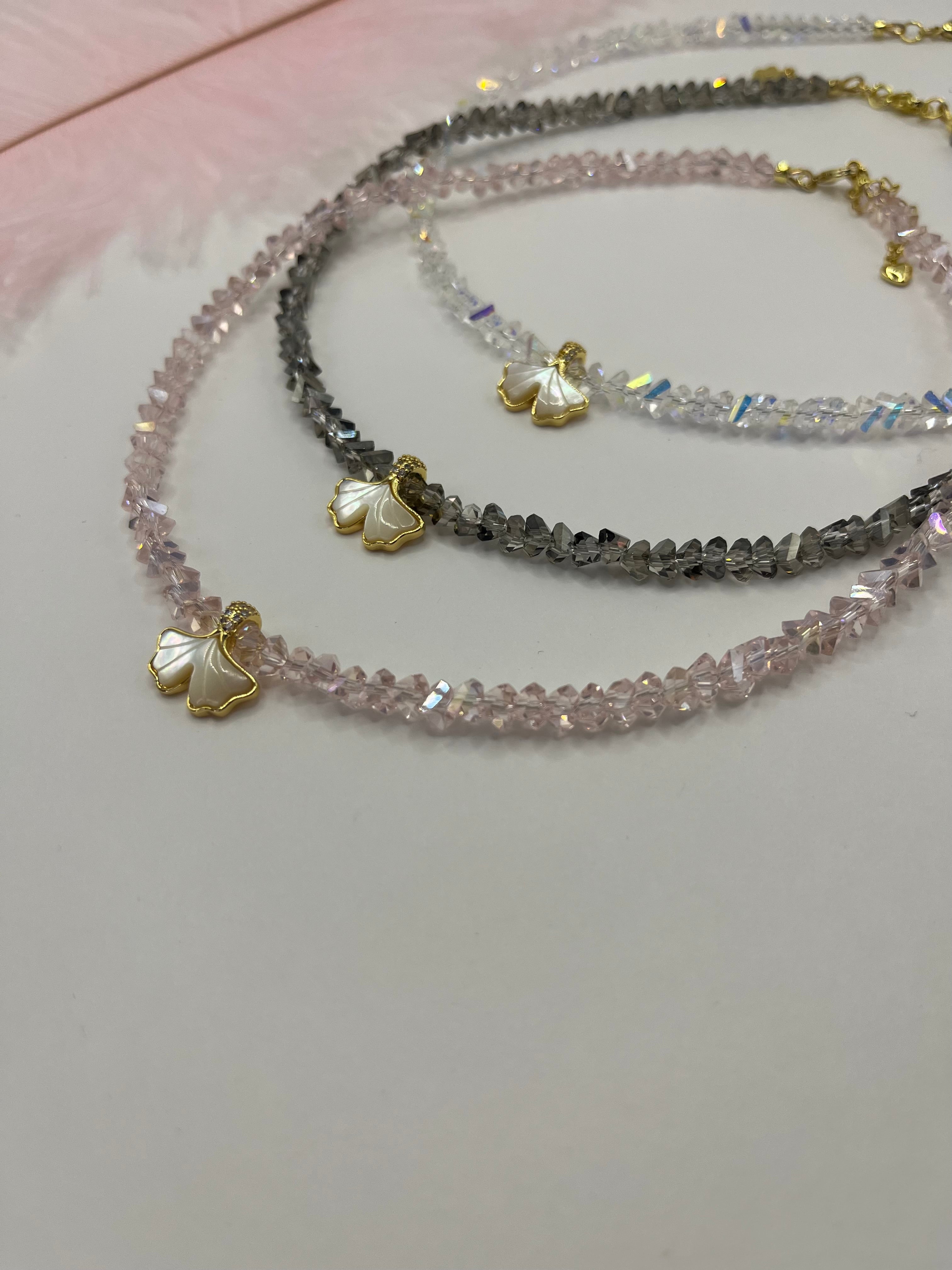 Crystal Glass Bead Choker: 18K Gold Pendant Mermaid Tail