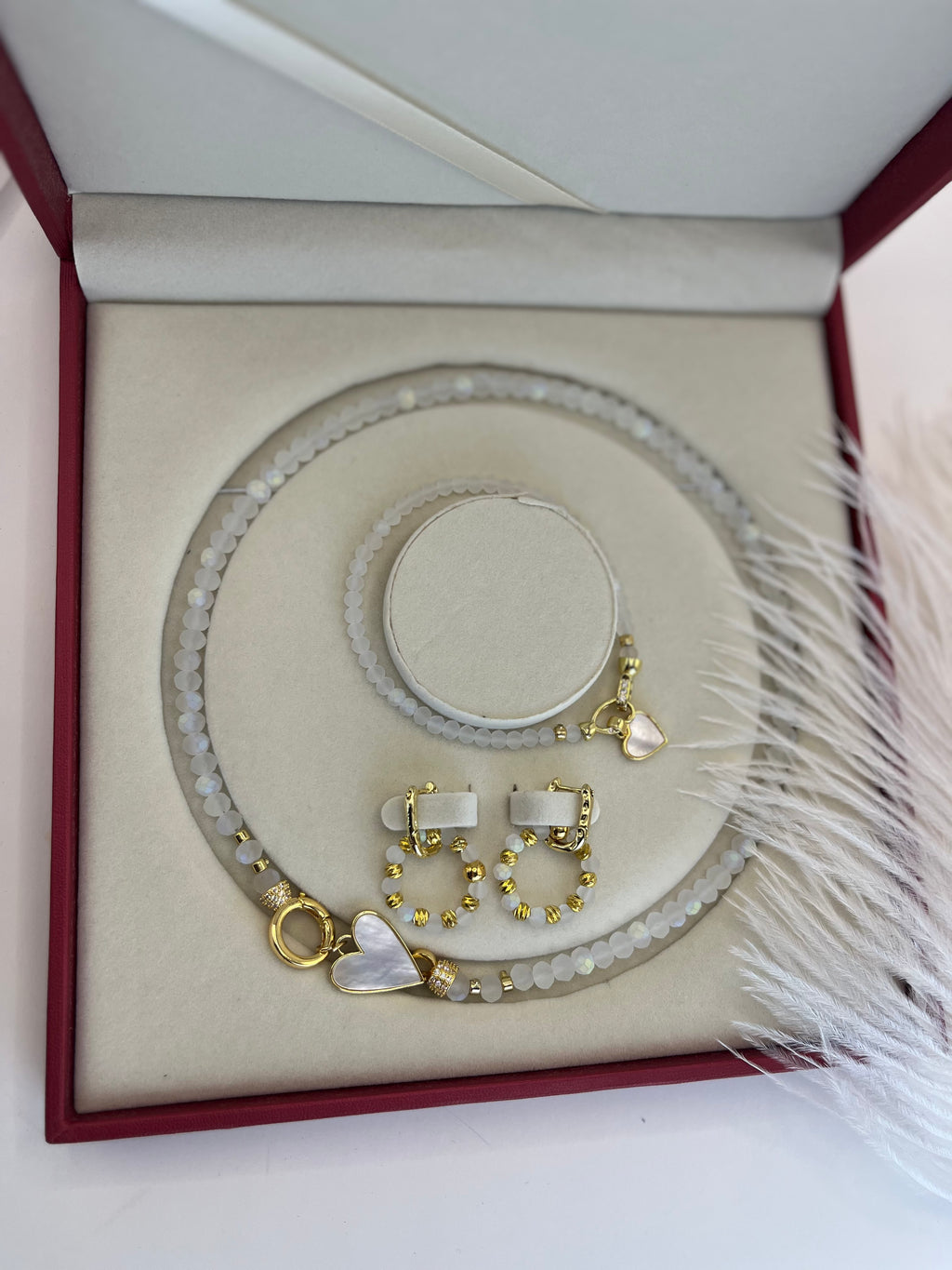 Gift Box: Beaded Jewelry Set with Heart Pendants & 18K Gold Plated Details