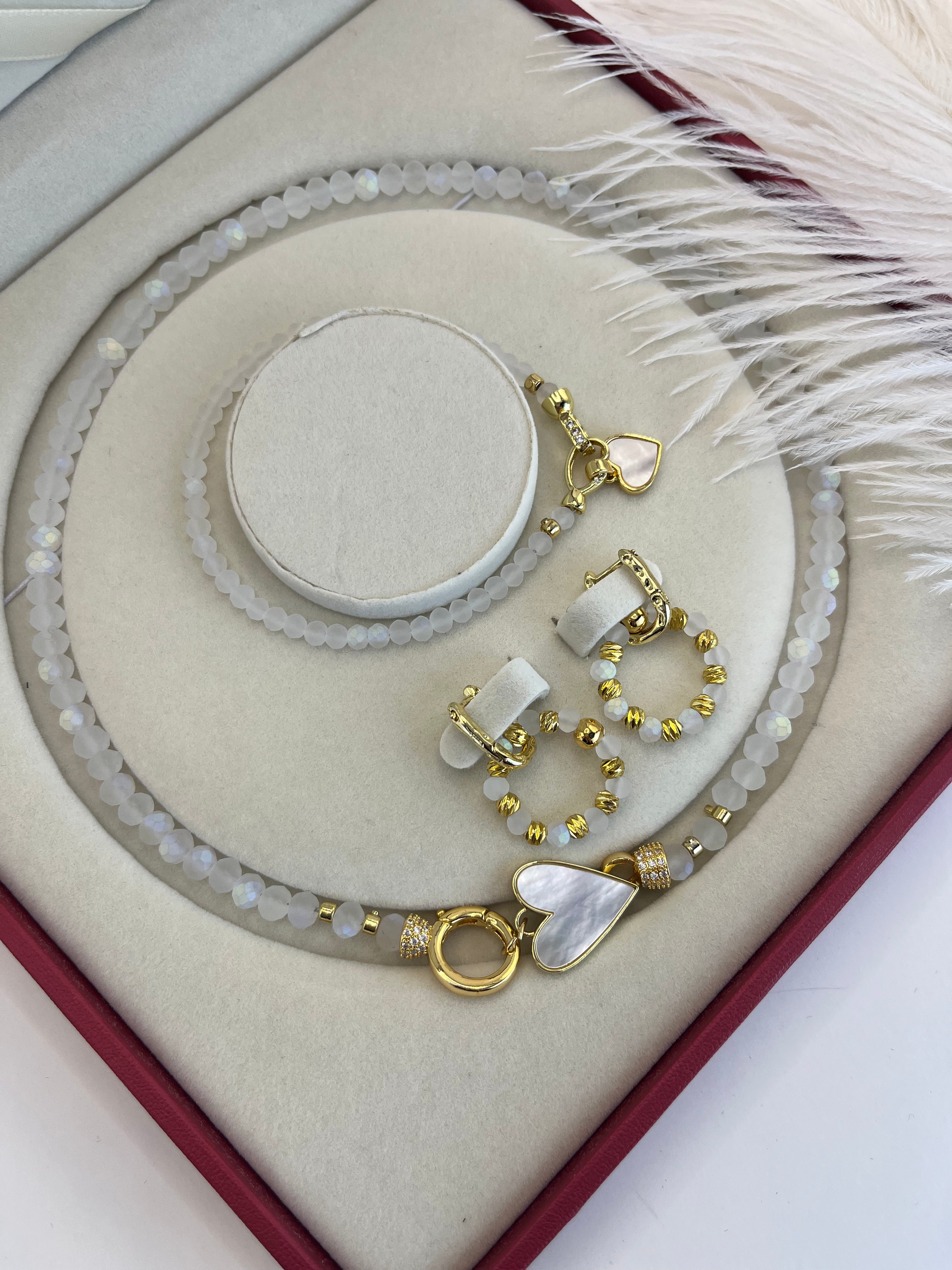 Gift Box: Beaded Jewelry Set with Heart Pendants & 18K Gold Plated Details
