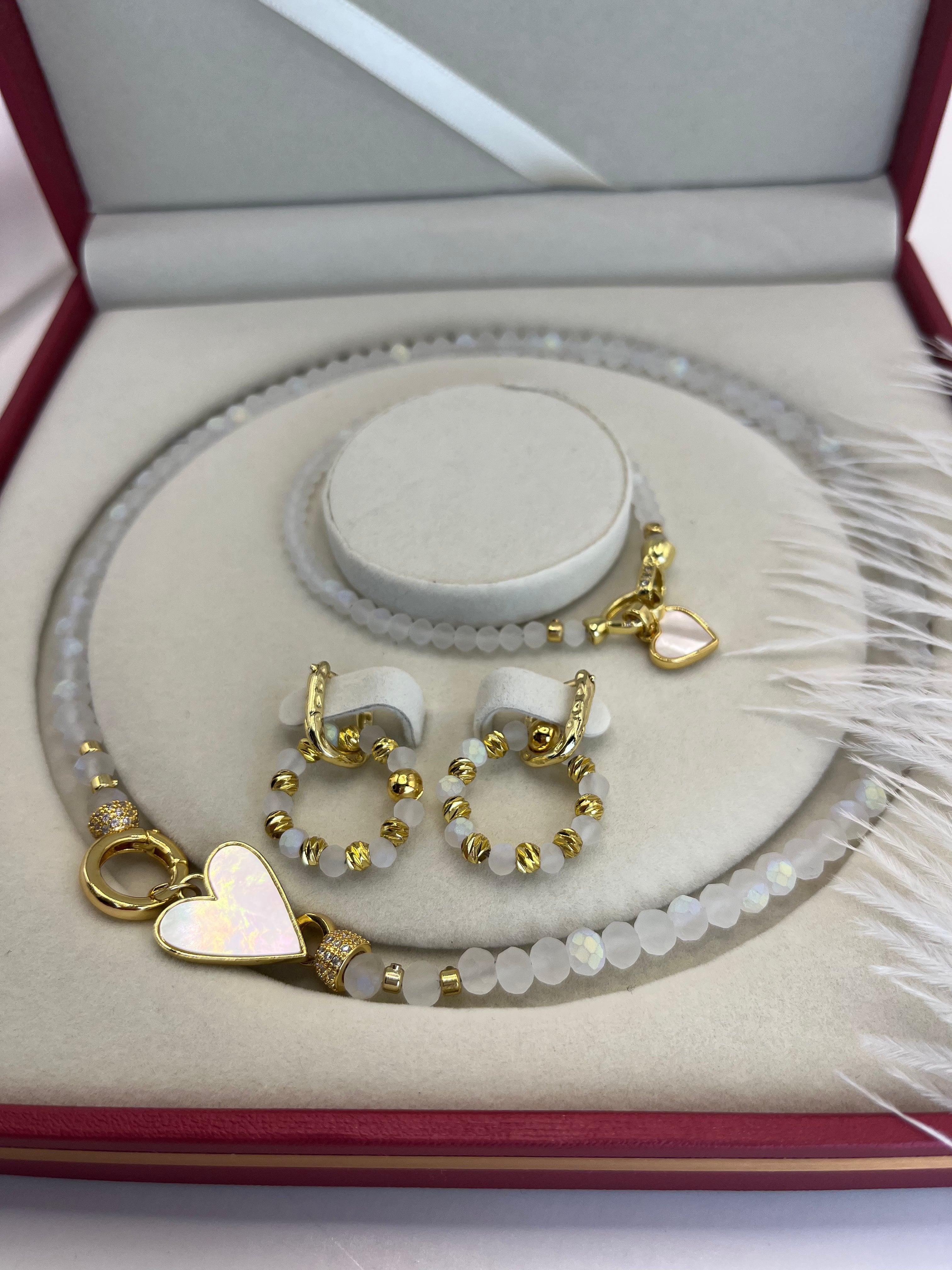 Gift Box: Beaded Jewelry Set with Heart Pendants & 18K Gold Plated Details