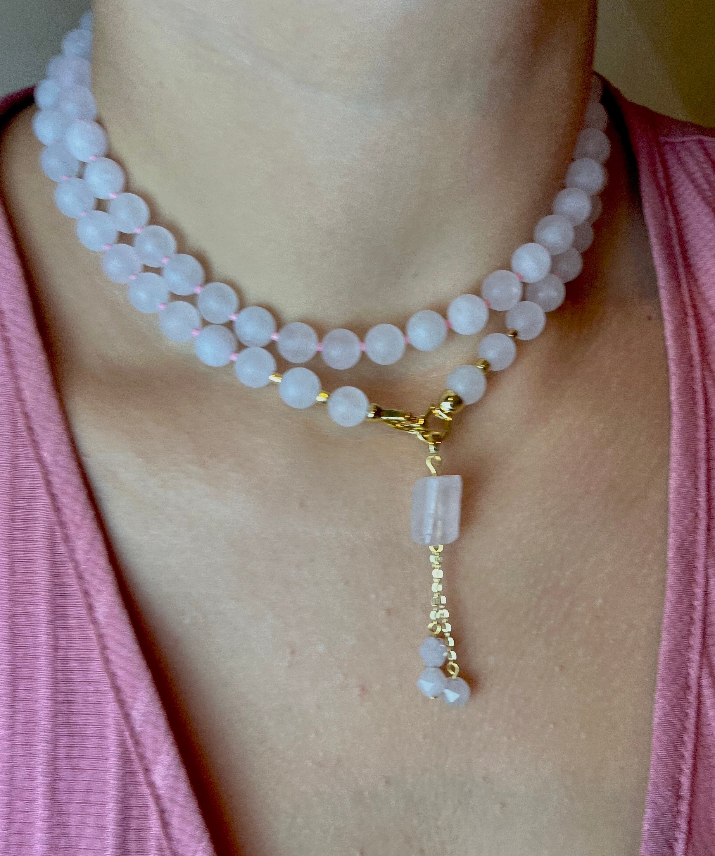 Rose Quartz Necklace and Earrings