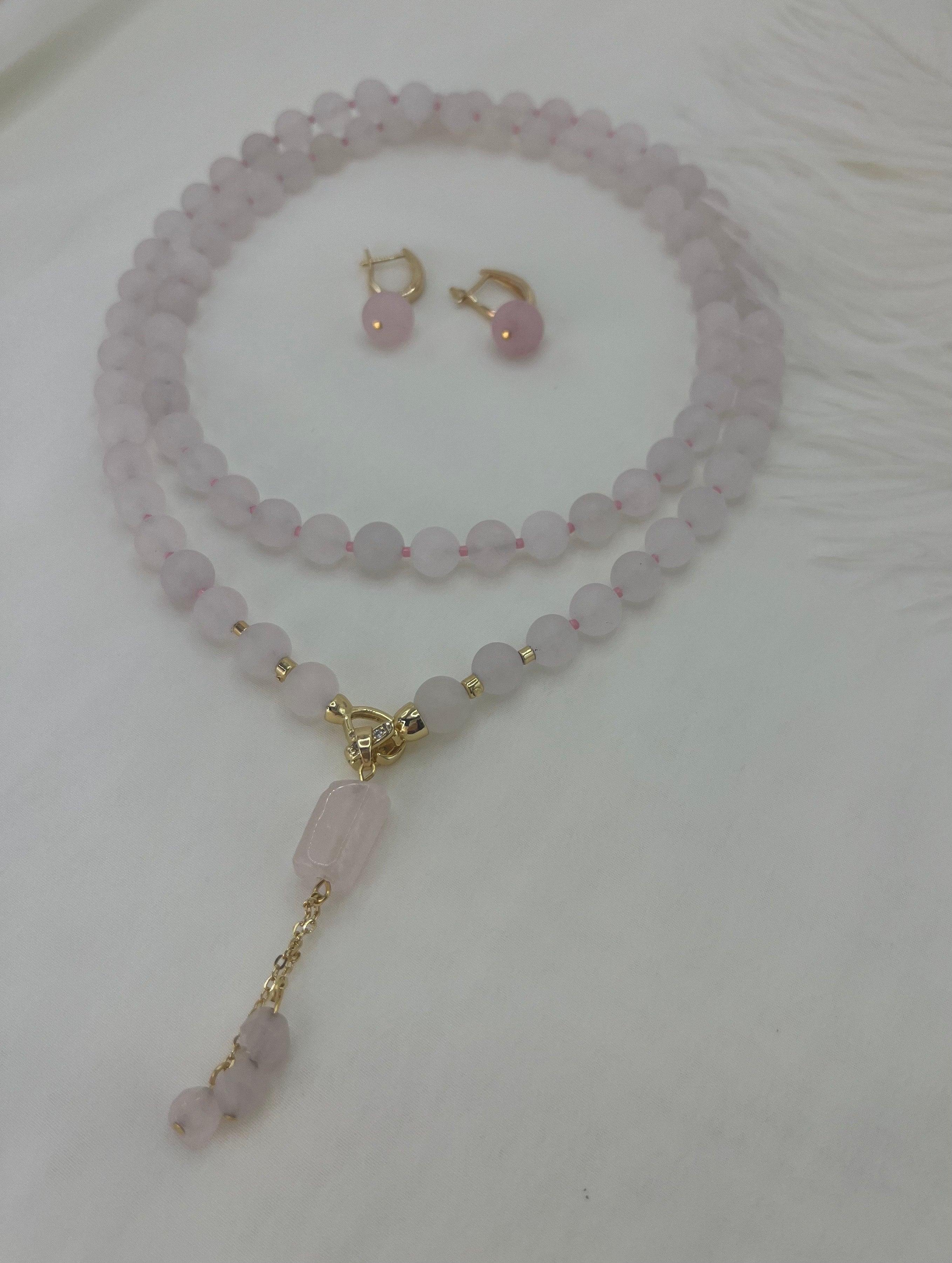 Rose Quartz Necklace and Earrings