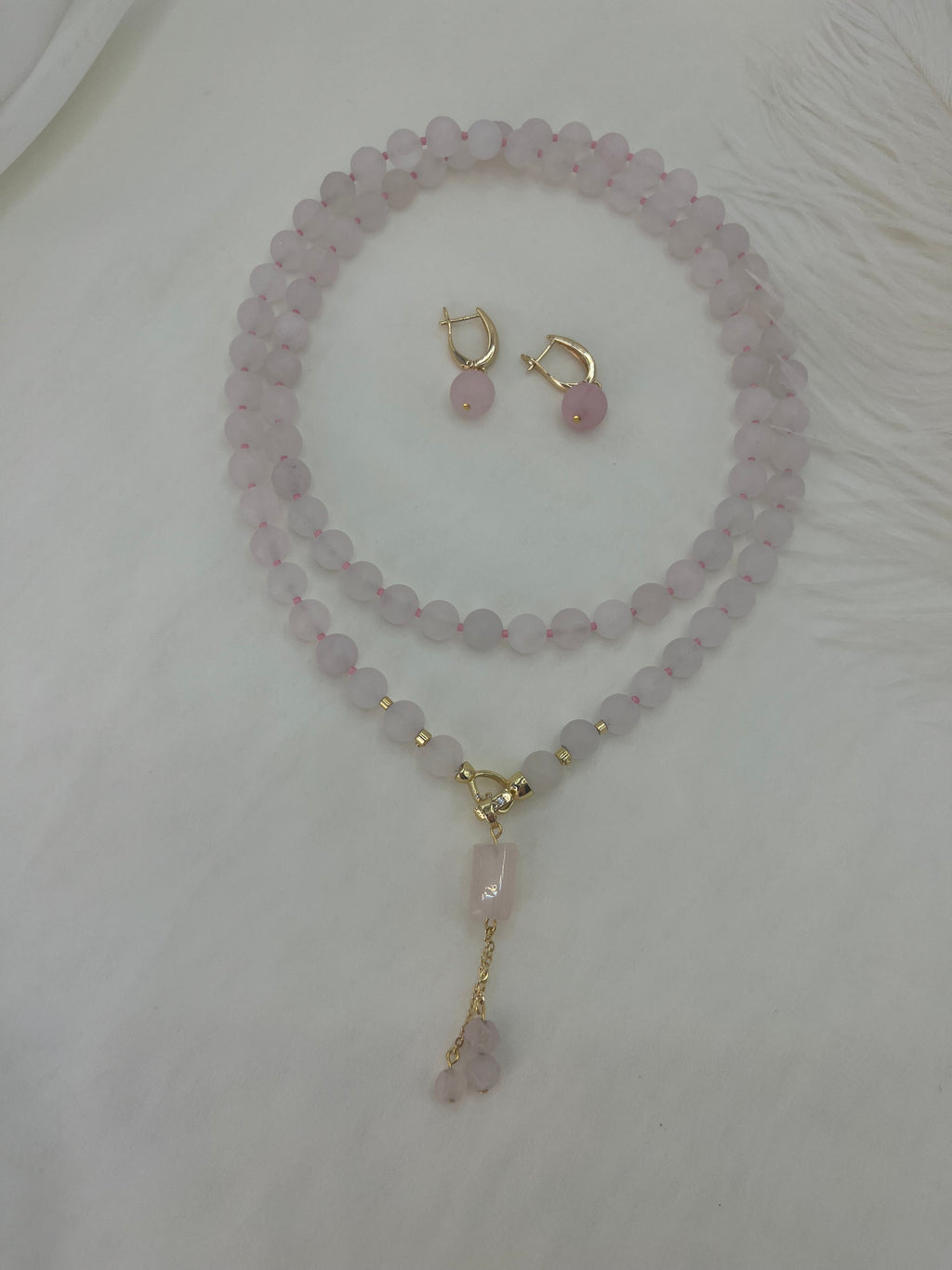Rose Quartz Necklace and Earrings