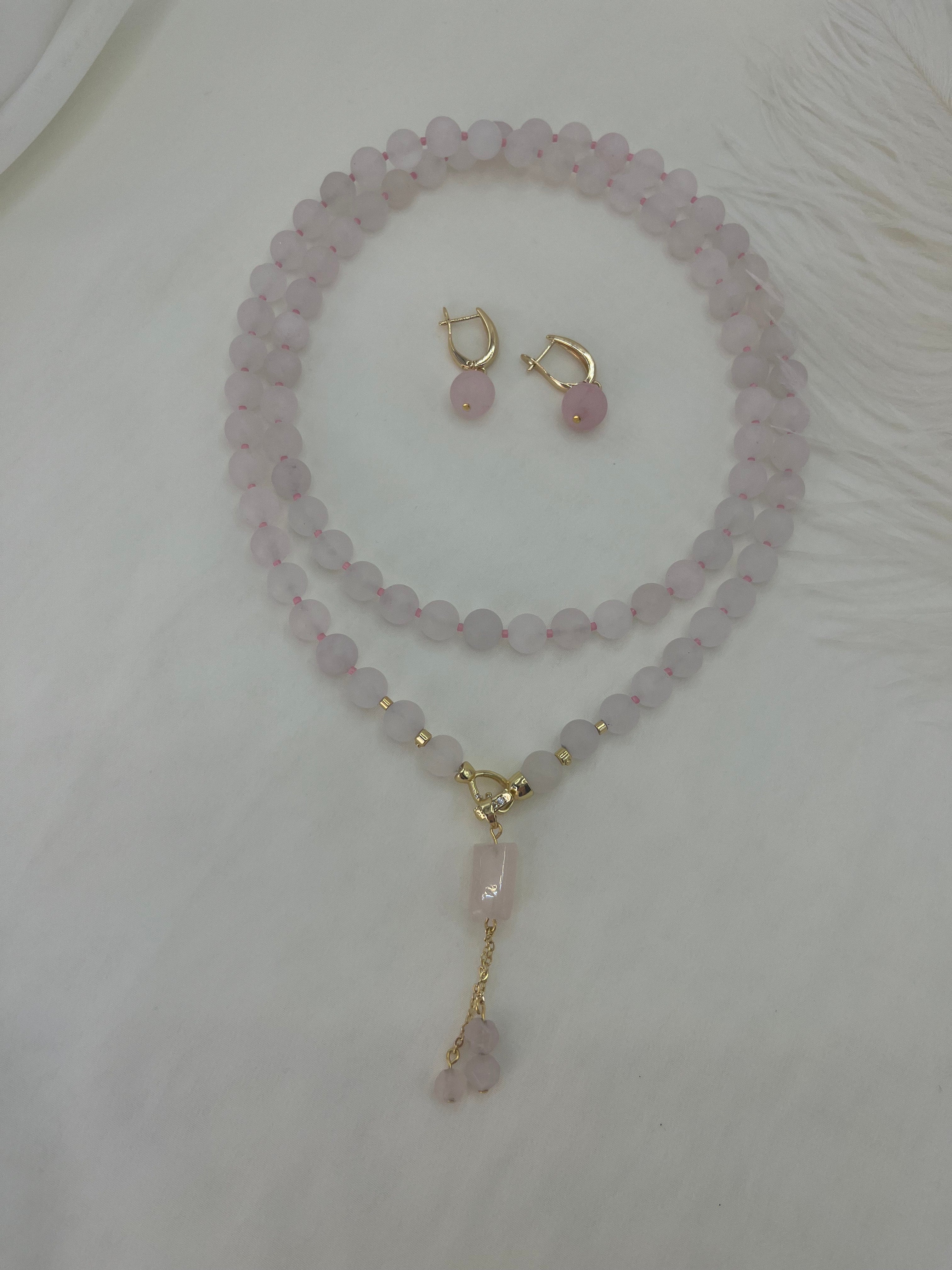 Rose Quartz Necklace and Earrings