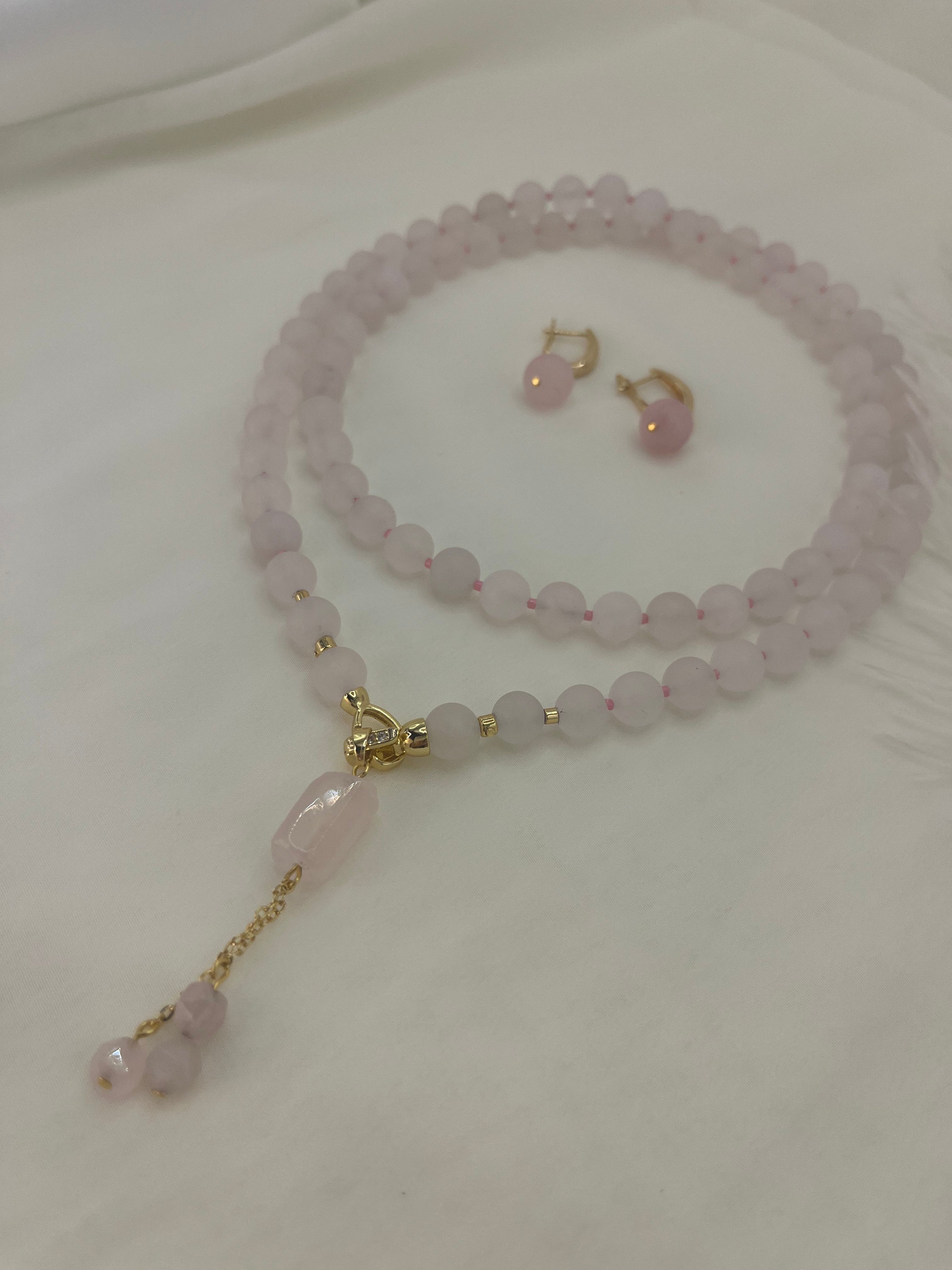 Rose Quartz Necklace and Earrings