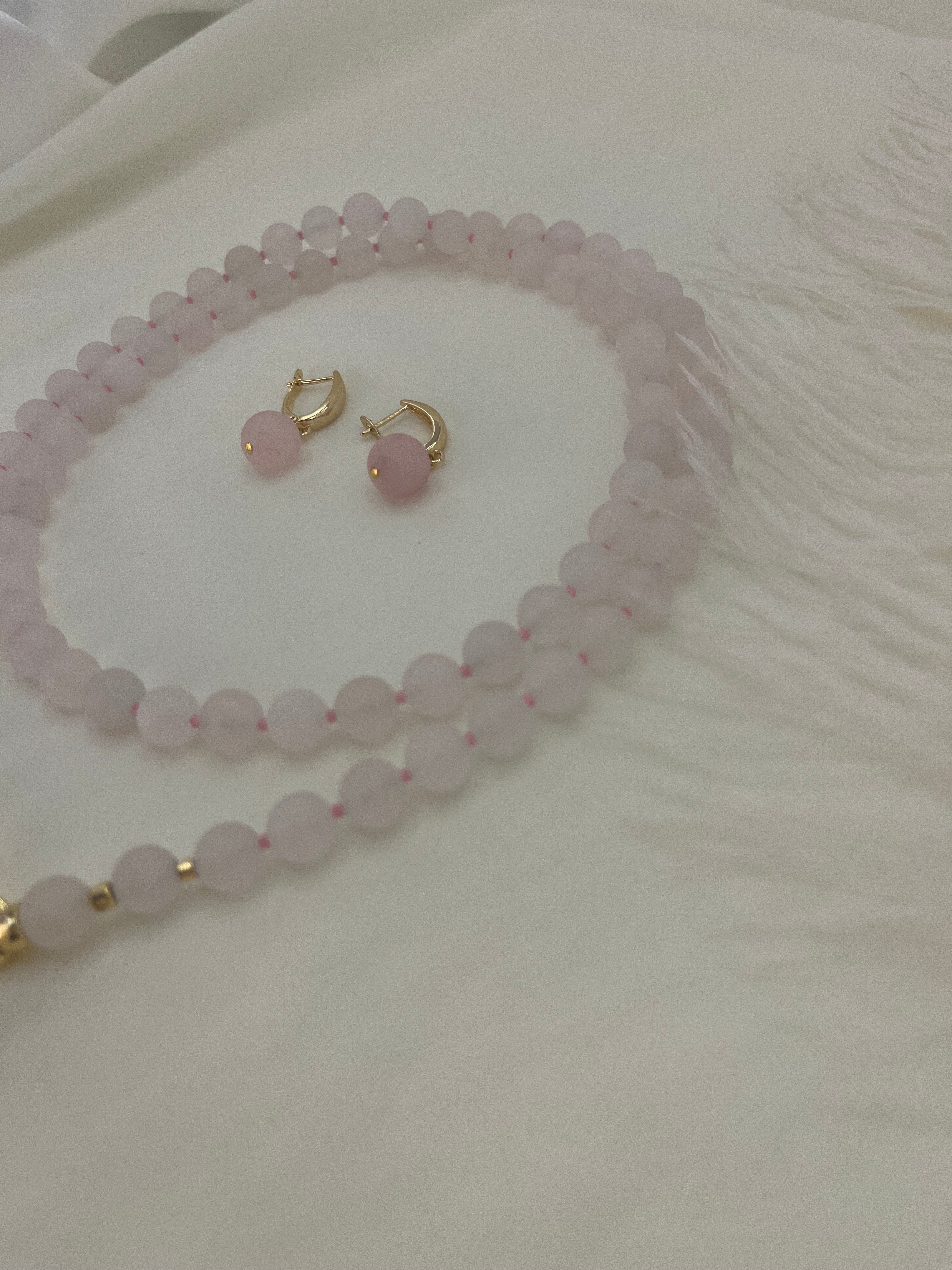 Rose Quartz Necklace and Earrings