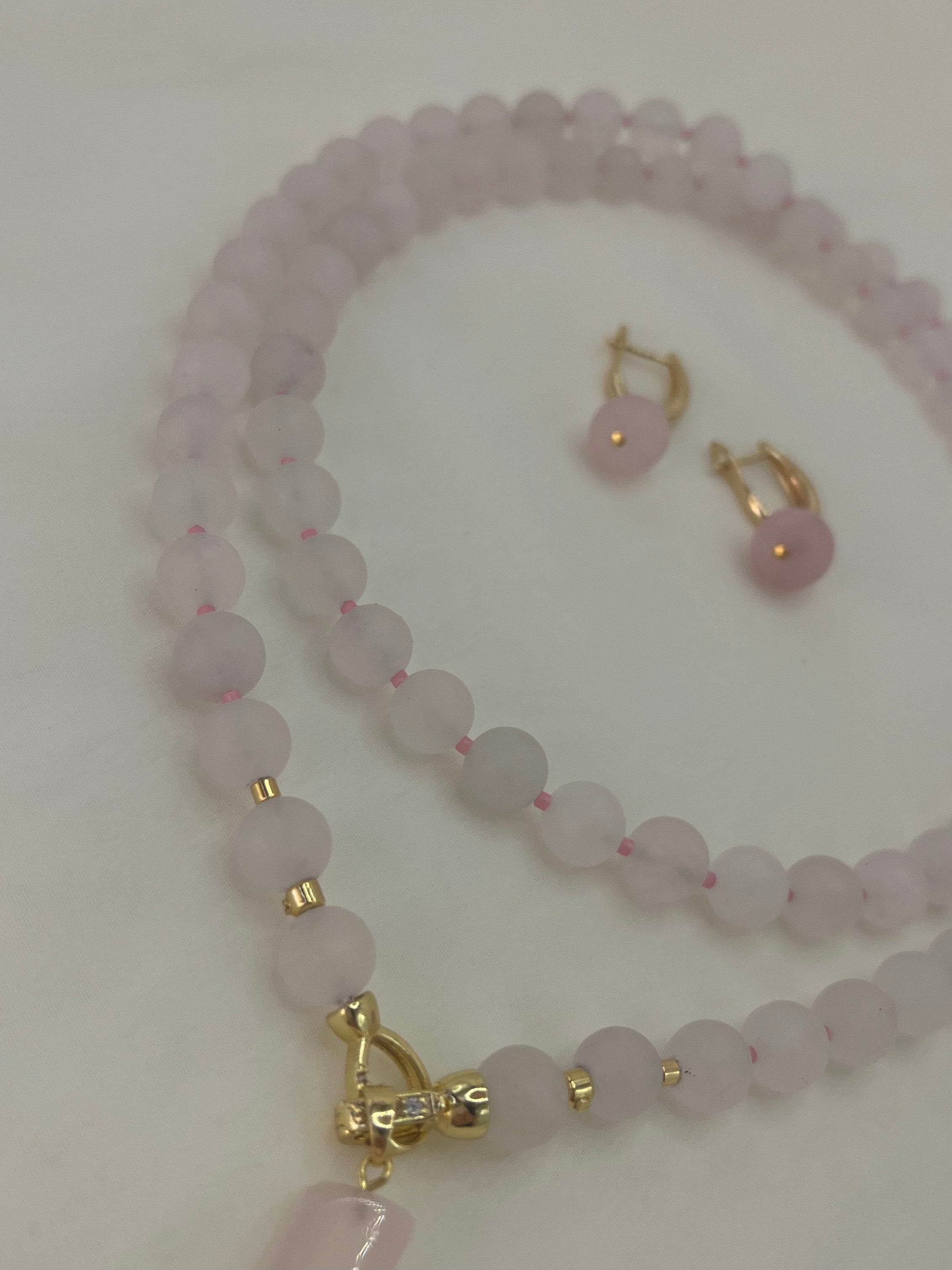 Rose Quartz Necklace and Earrings