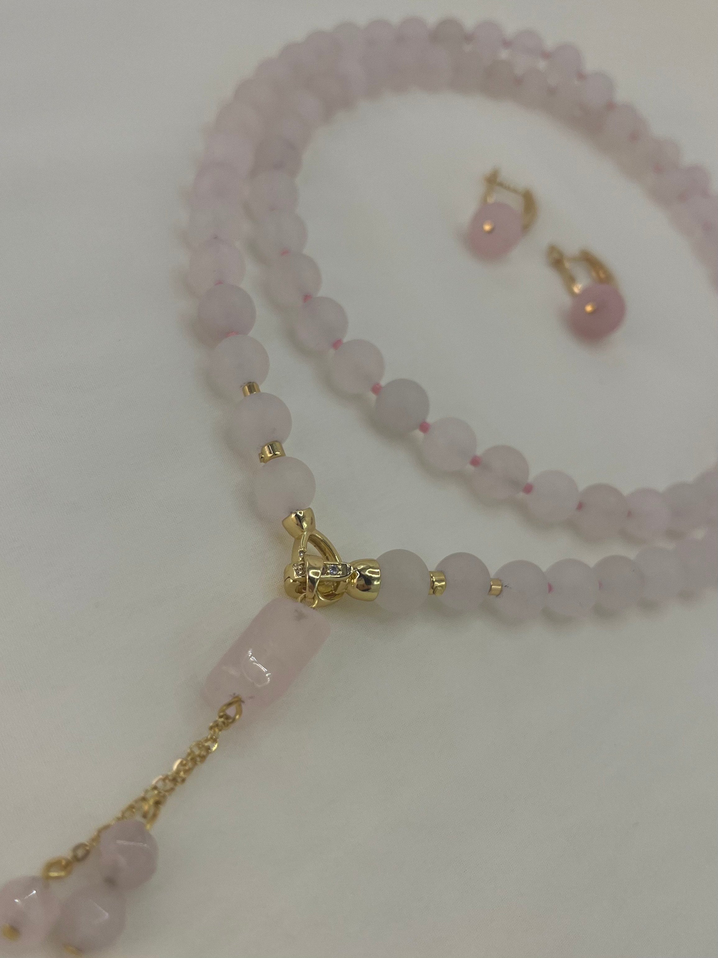 Rose Quartz Necklace and Earrings