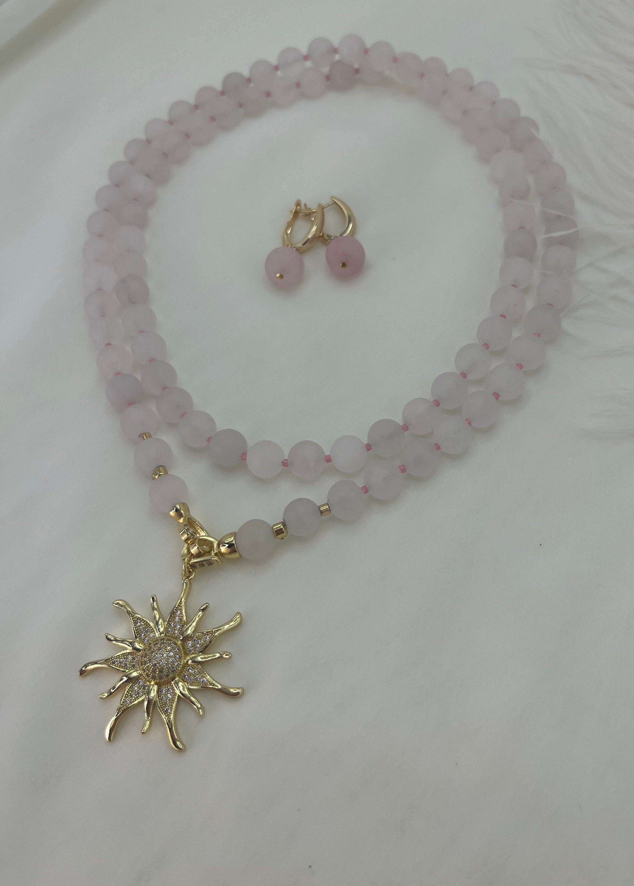 Rose Quartz Necklace and Earrings