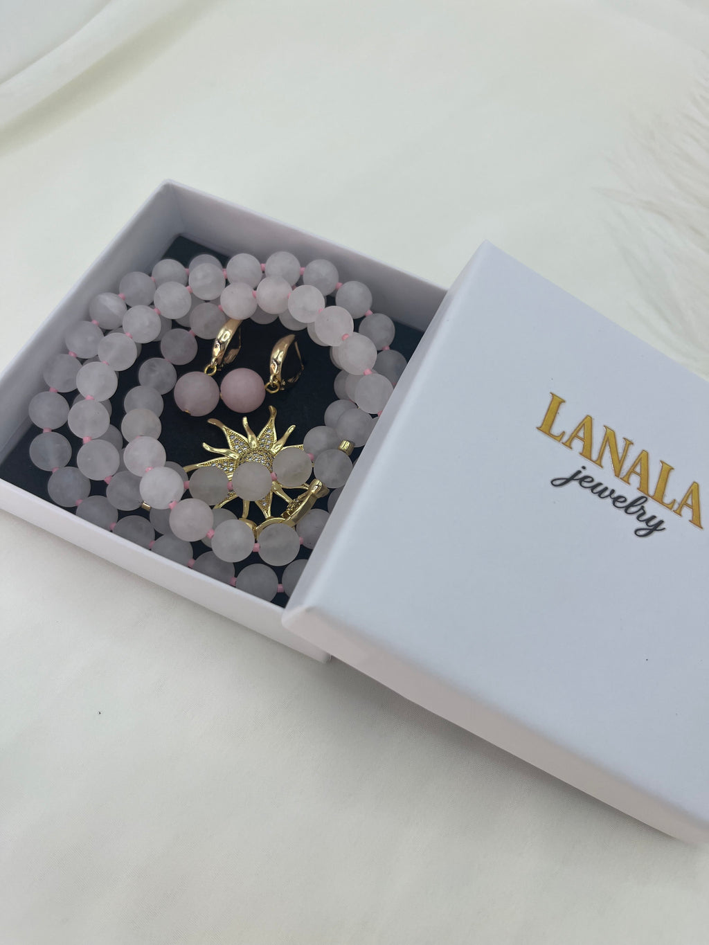 Rose Quartz Necklace and Earrings