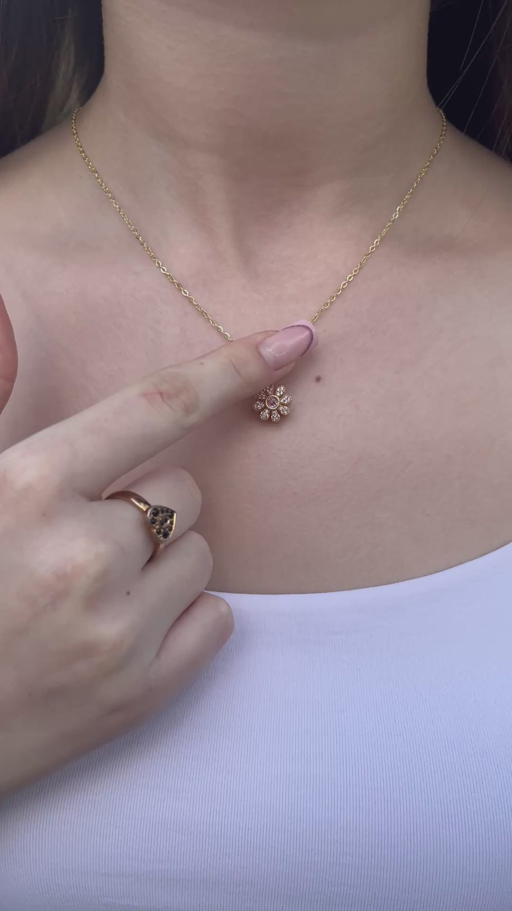 18K Gold Flower Spinner Pendant Necklace