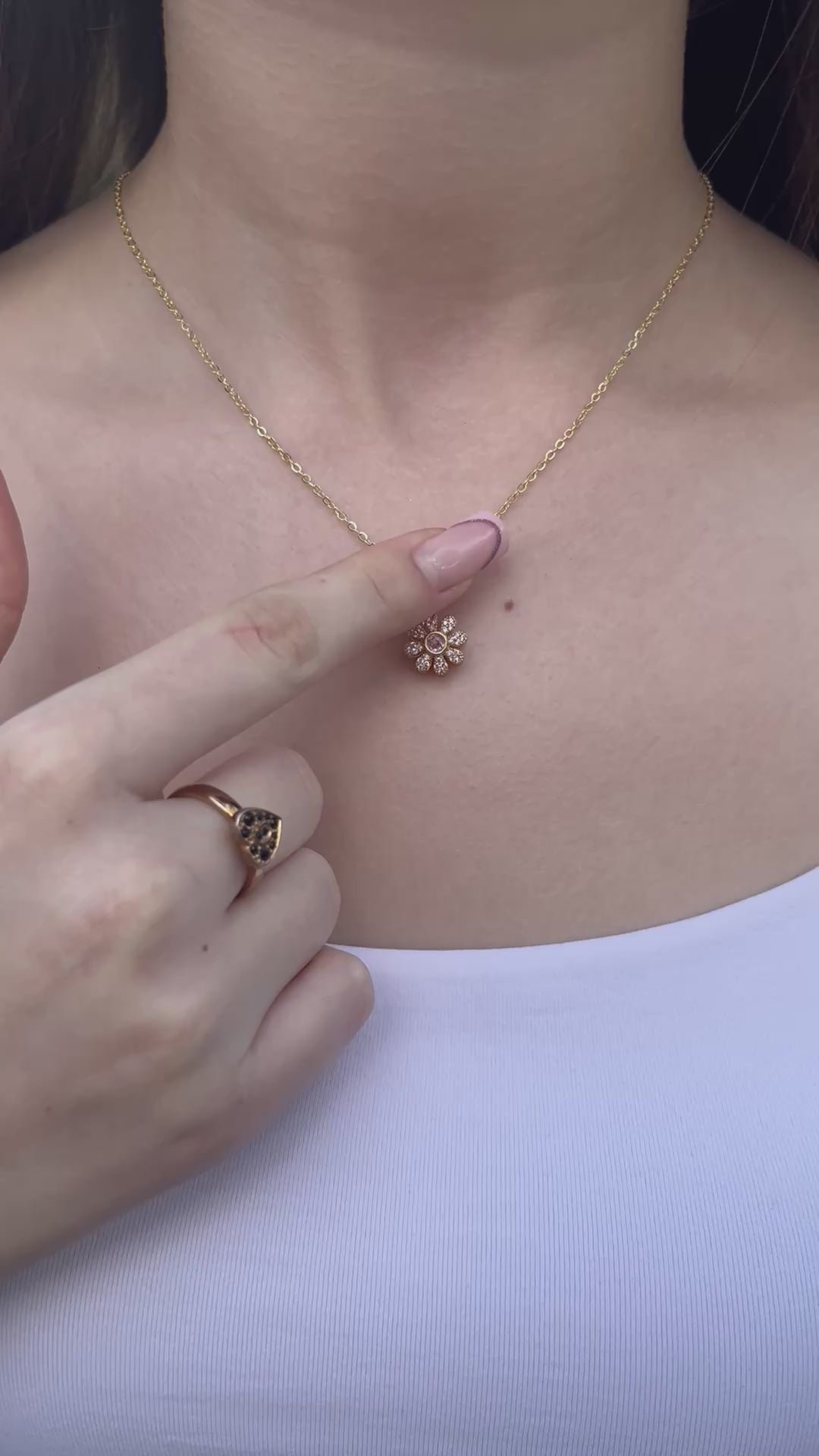 18K Gold Flower Spinner Pendant Necklace