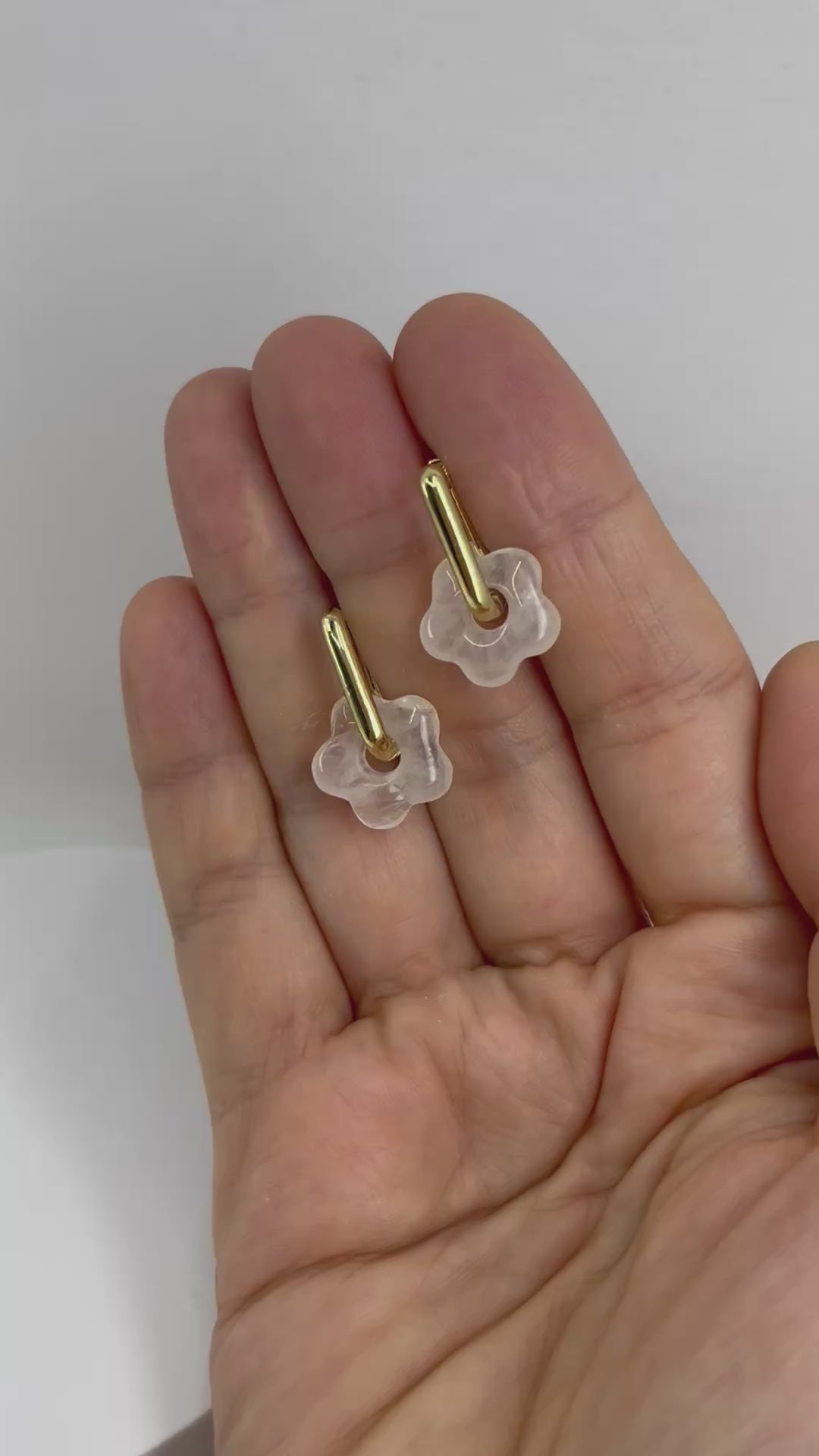 Clear Quartz flower Earrings,18K Gold Plated