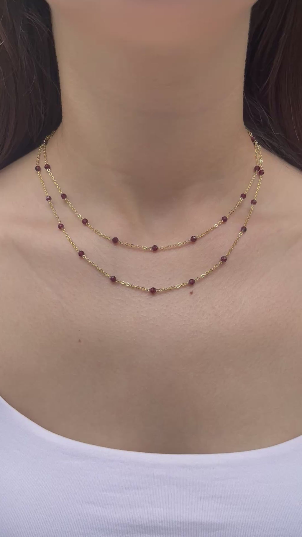 Layered Garnet necklace , 18K gold clasp
