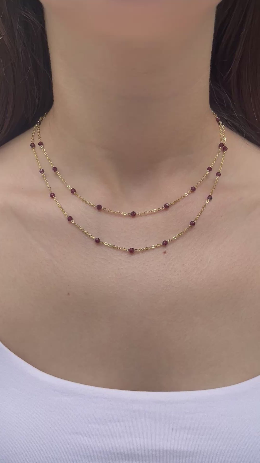 Layered Garnet necklace , 18K gold clasp