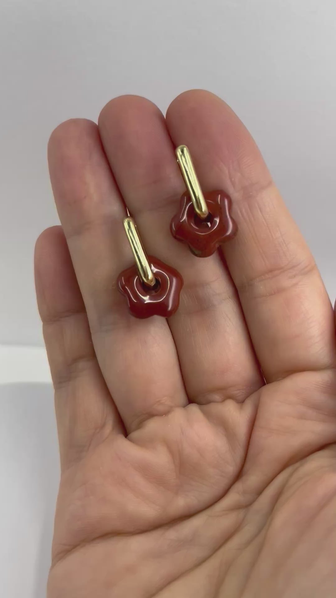Red jasper flower Earrings,18K Gold Plated