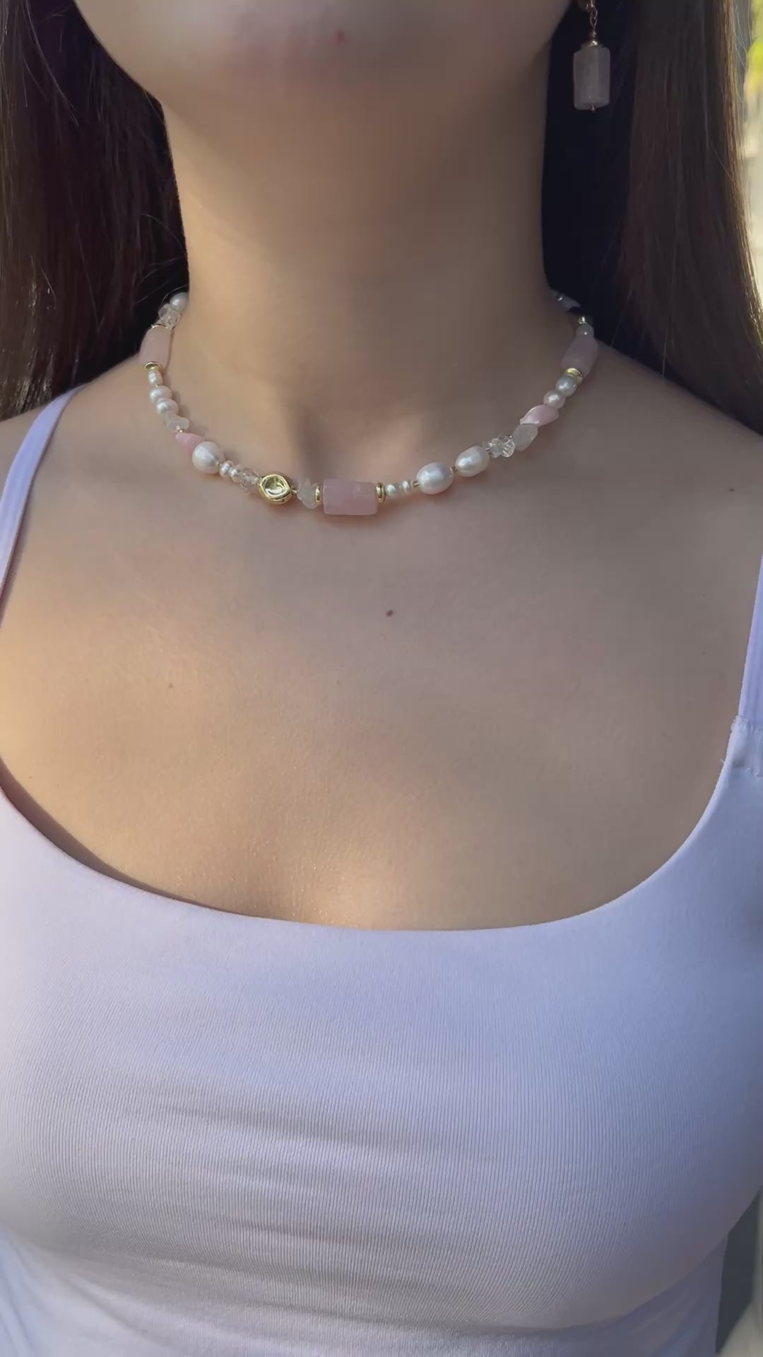 Set: Pearl and Rose Quartz Necklace and Earrings