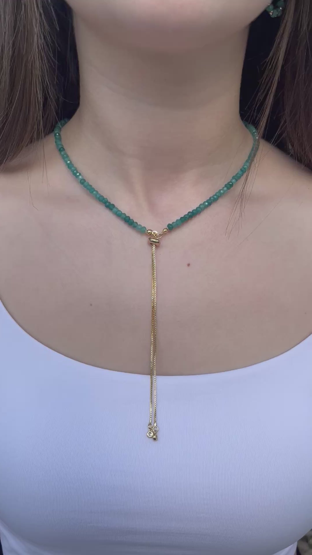 Set: Natural Malaysia Jade Y-Necklace & Earrings, Dark Cyan