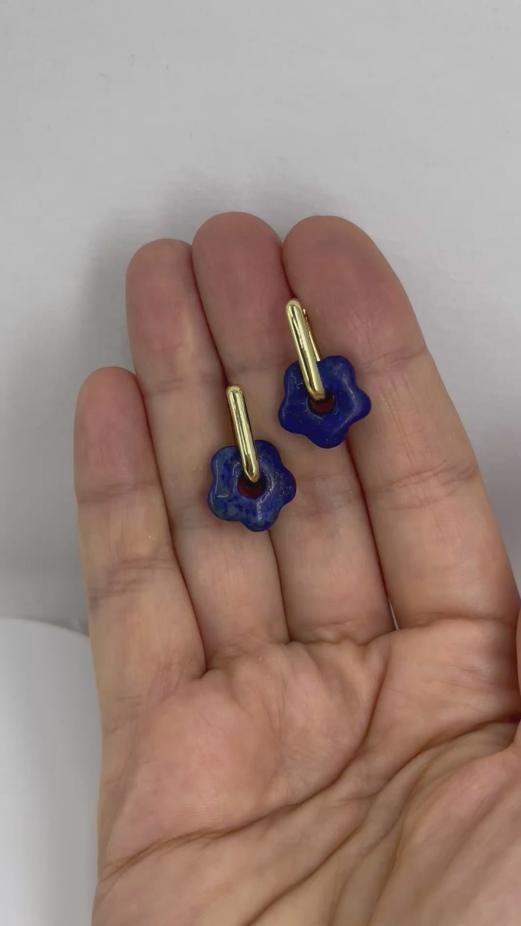 Lapis flower Earrings, 18K Gold Plated