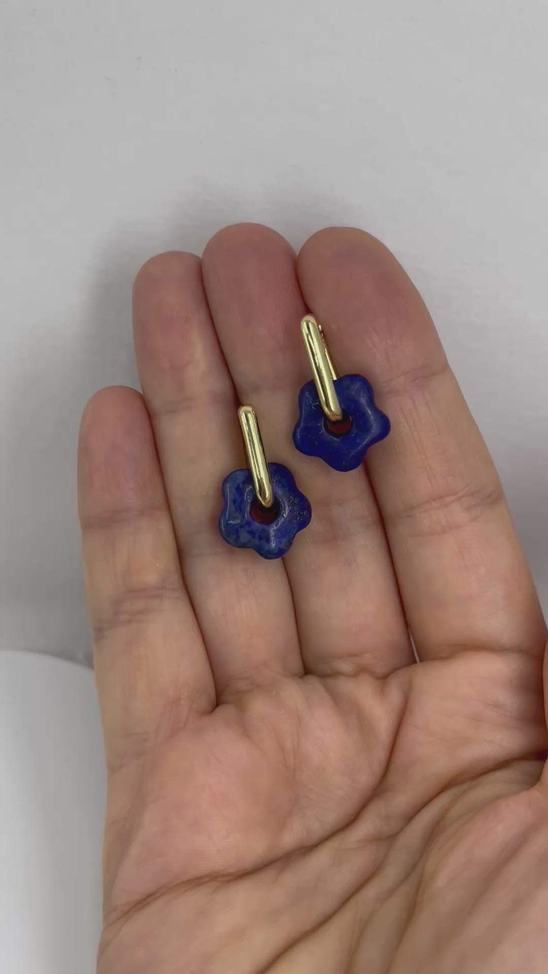 Lapis flower Earrings, 18K Gold Plated