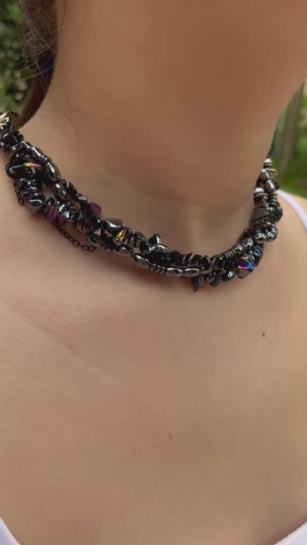 Layered Hematite choker necklace