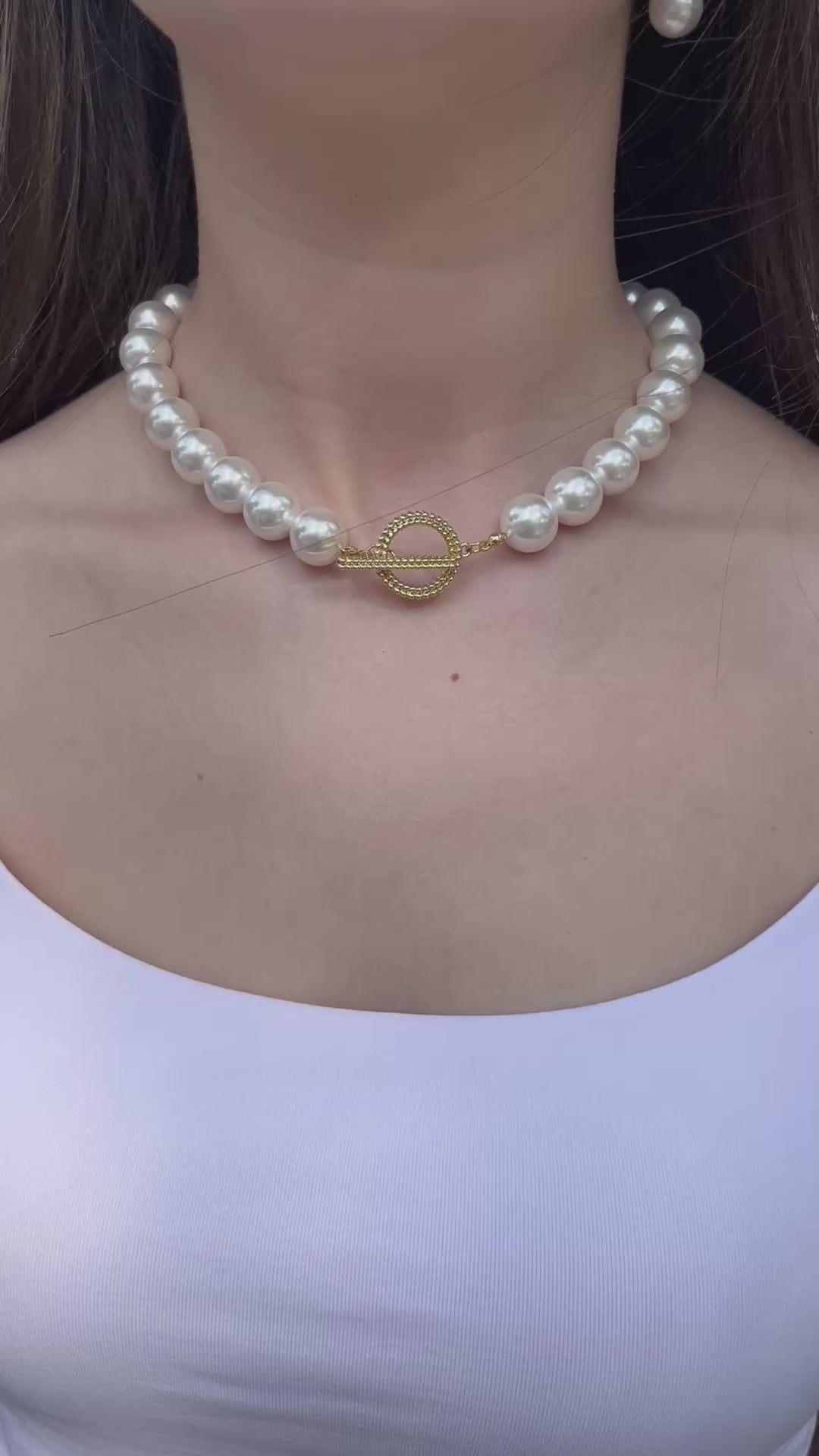 Shell Pearl Necklace and earrings, 18K Gold Plated Clasp