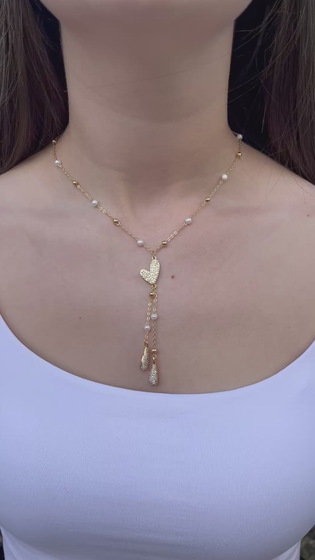 Natural Pearl Y-Necklace, 18k gold plated