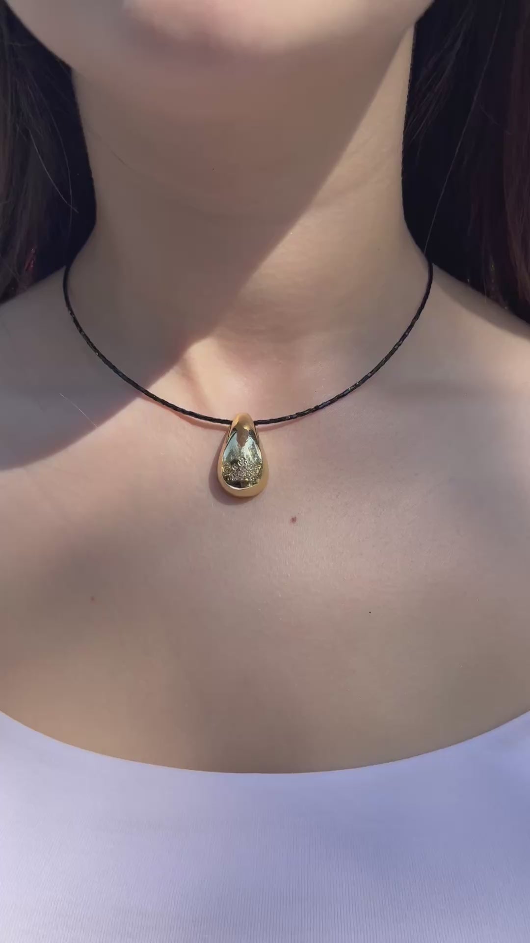Black beaded choker with gold teardrop crown pendants: 18K Gold Plated