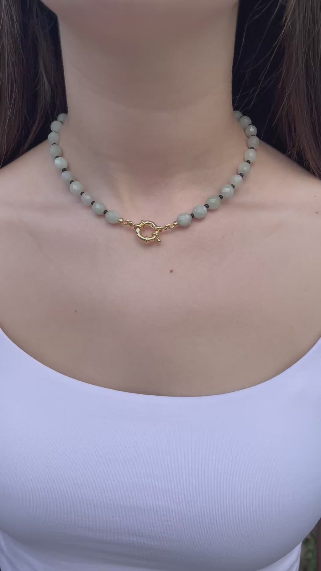 Natural Malaysia Jade Necklace with Gold clasp