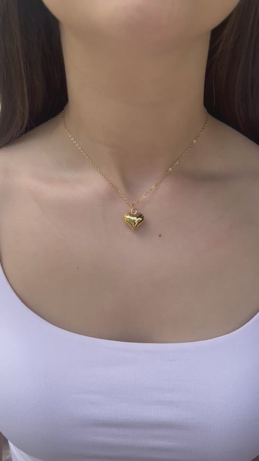 Gold Heart Necklace, Real 18K Gold Plated