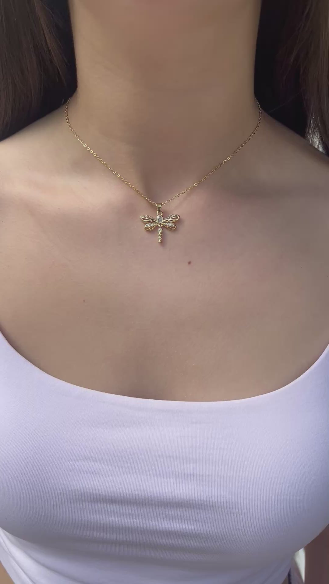 Dragonfly Choker Necklace, Real 18K Gold Plated
