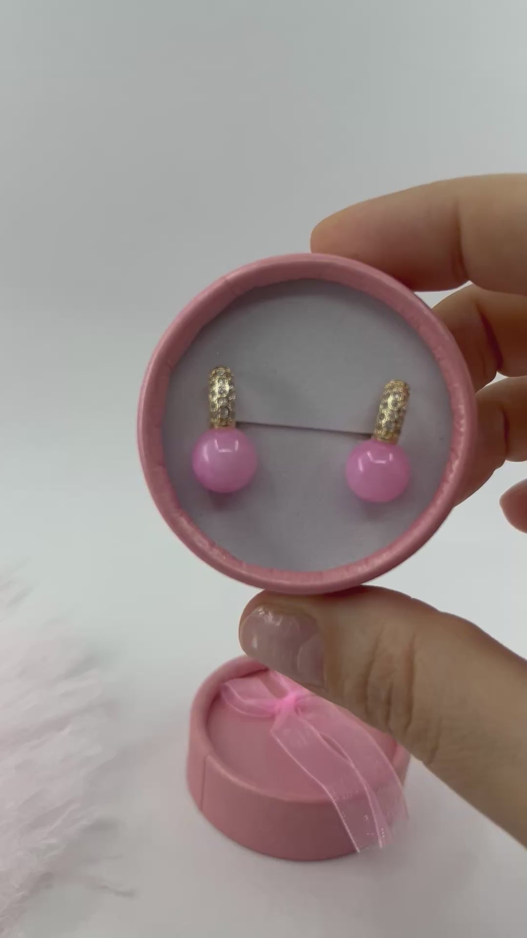 Natural pink Jade Gold Zirconia Earrings