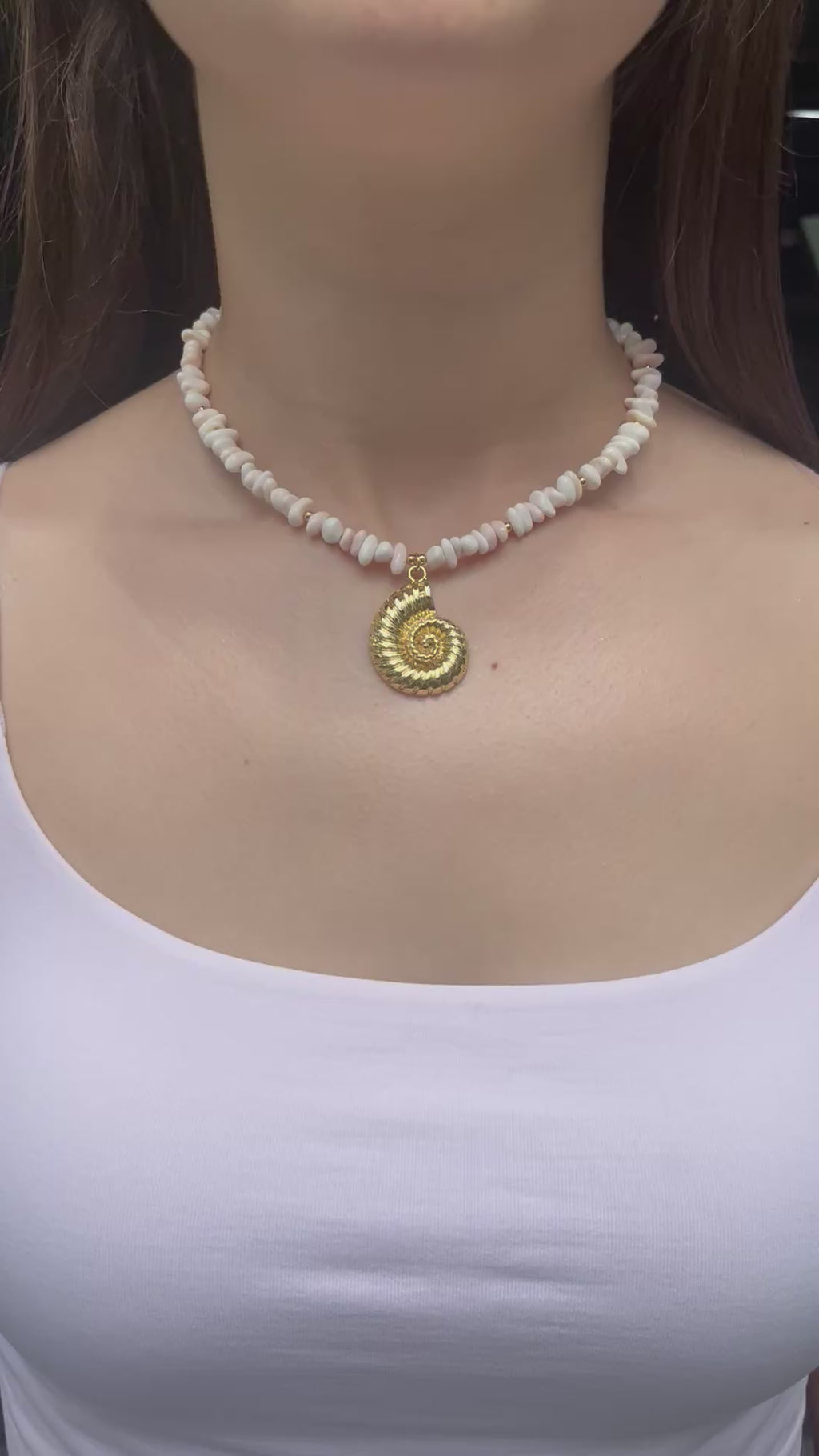 Natural Shell Necklace with Conch Charm, 18K Gold Plated