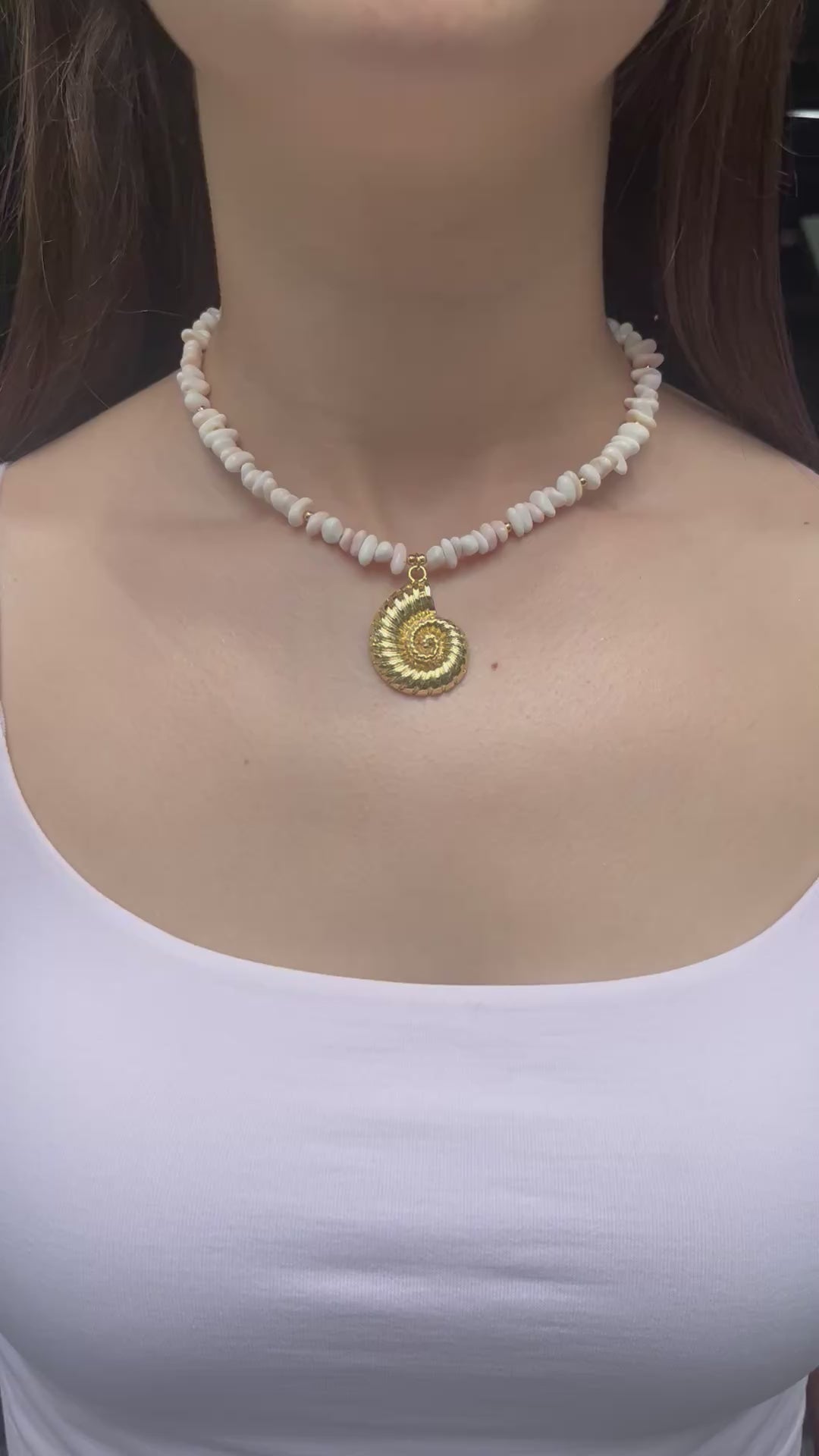 Natural Shell Necklace with Conch Charm, 18K Gold Plated