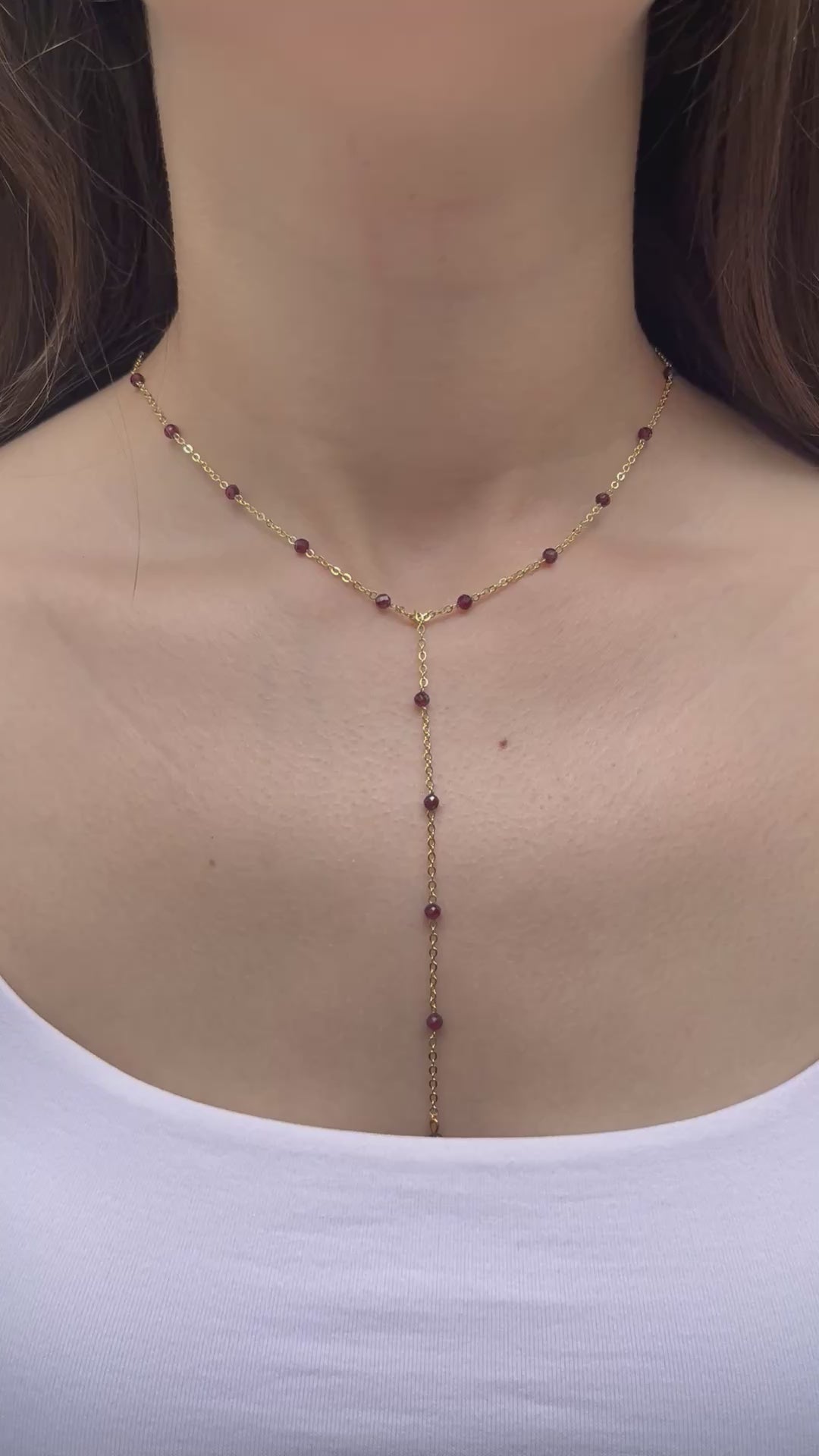 Lariat Garnet necklace , 18K gold plated