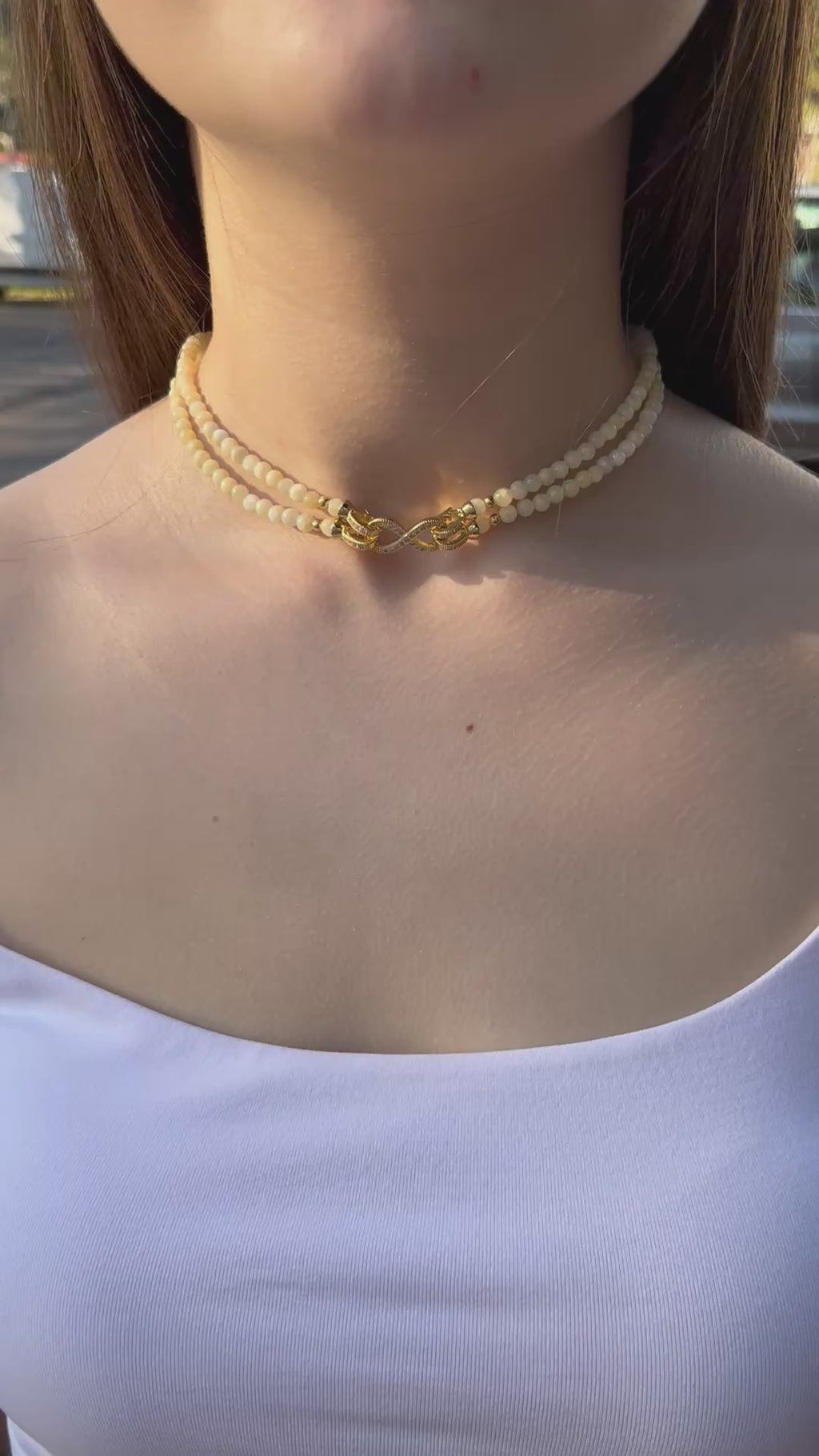 Topaz Jade Choker Necklace : 18K Gold Plated Zirconia Infinity Clasp
