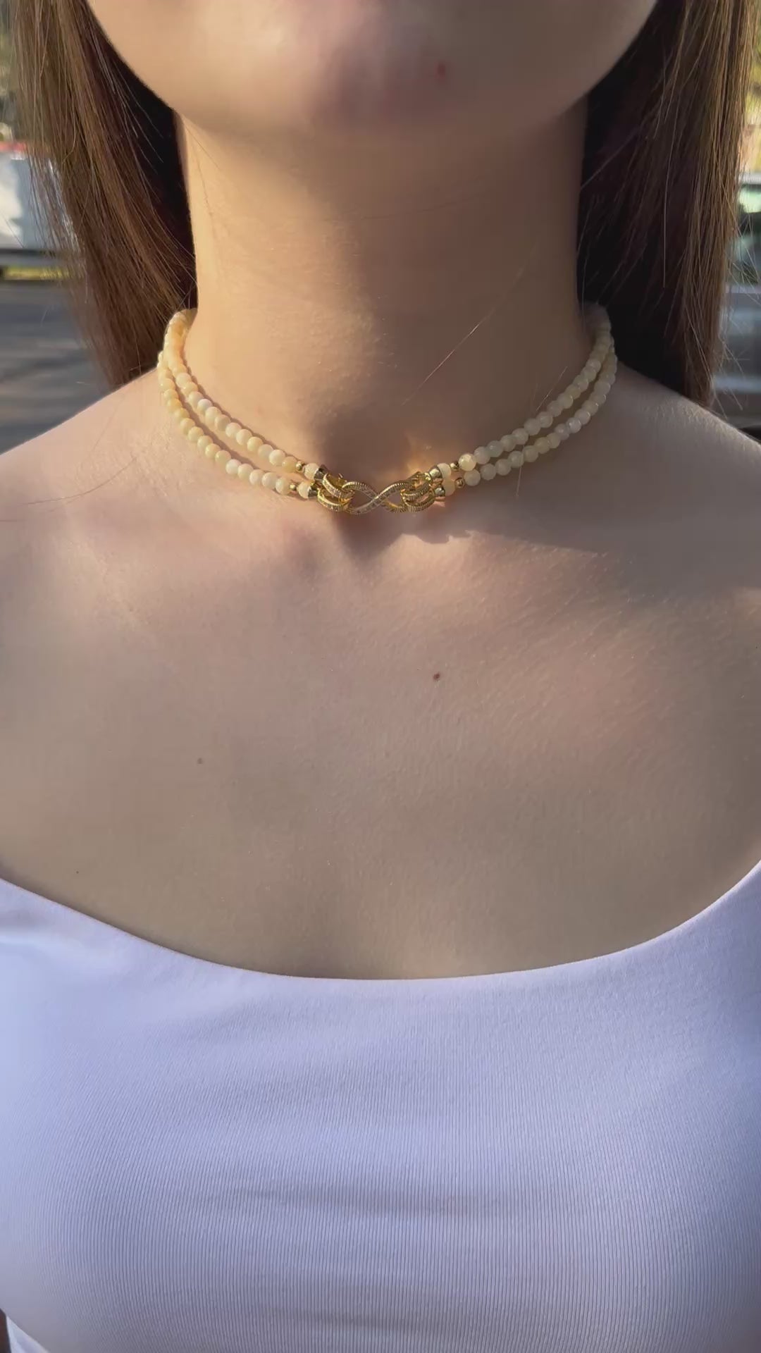 Topaz Jade Choker Necklace : 18K Gold Plated Zirconia Infinity Clasp