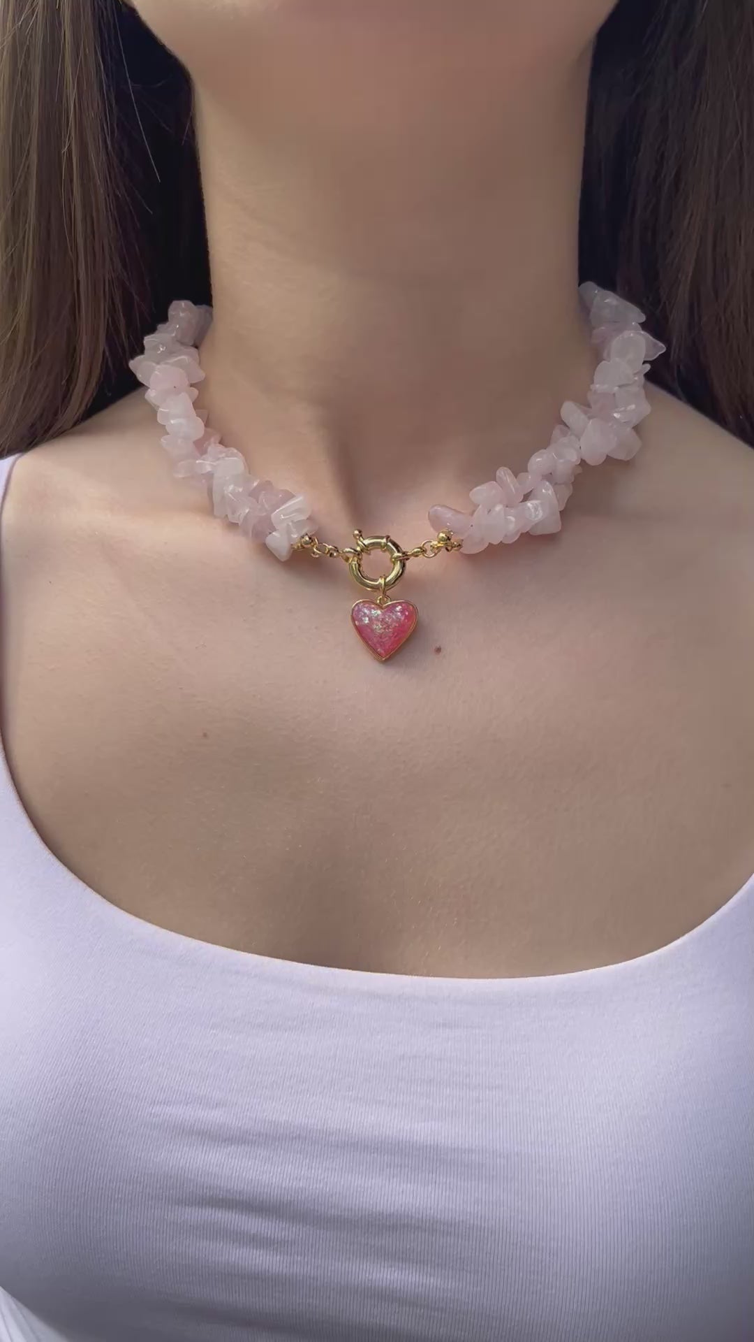 Natural Quartz Necklace with 18k gold Heart pendant