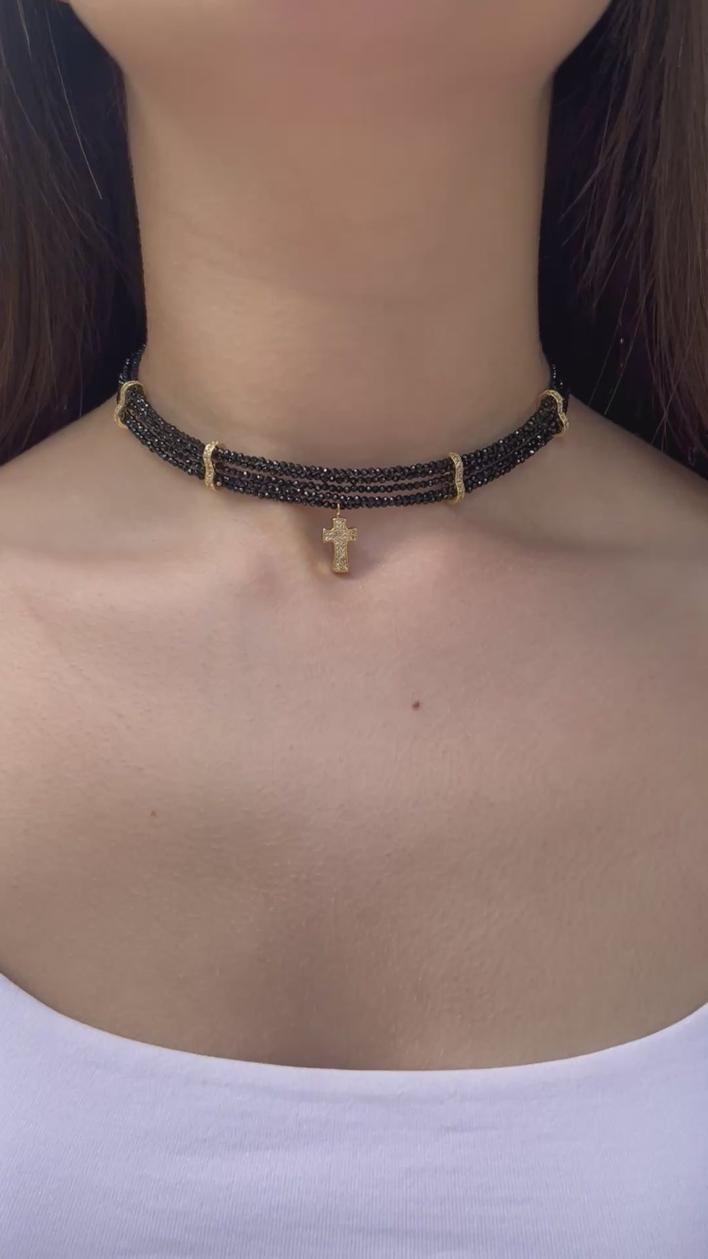 Layered Spinel choker, zirconia 18K Gold Plated spacer and clasp