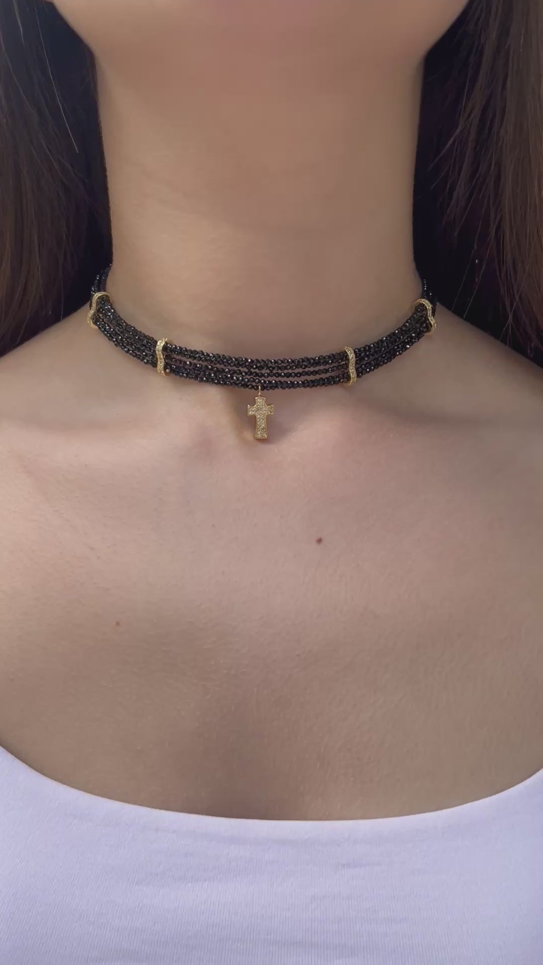 Layered Spinel choker, zirconia 18K Gold Plated spacer and clasp